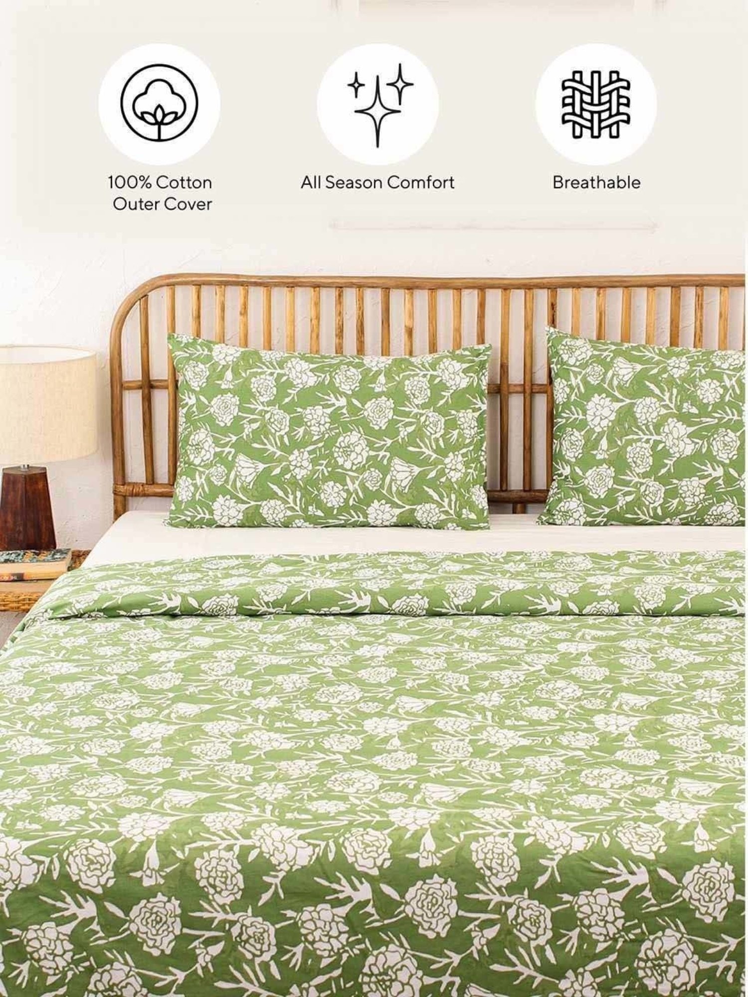 House This Genda Phool Green Cotton 144 TC Single Size Dohar