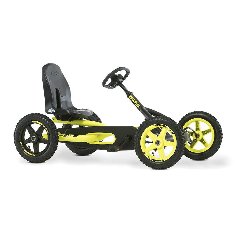 BERG Buddy Cross Kids Pedal Go Kart Ride On Toy with Bucket Seat and Steering Wheel, Black & Yellow