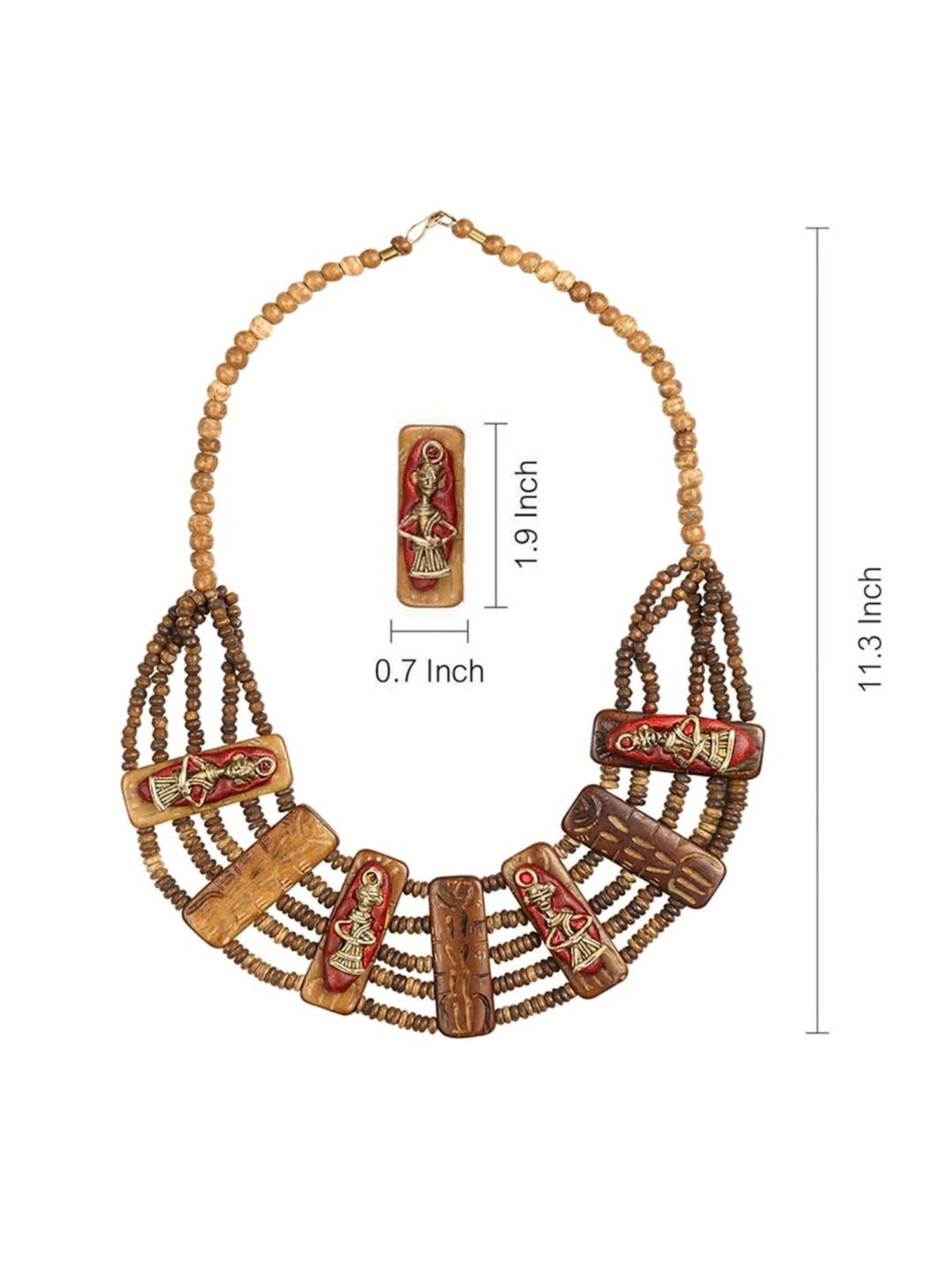 ExclusiveLane 'Tribal Men Carved' Brown & Maroon Brass Necklace Handcrafted in Dhokra Art