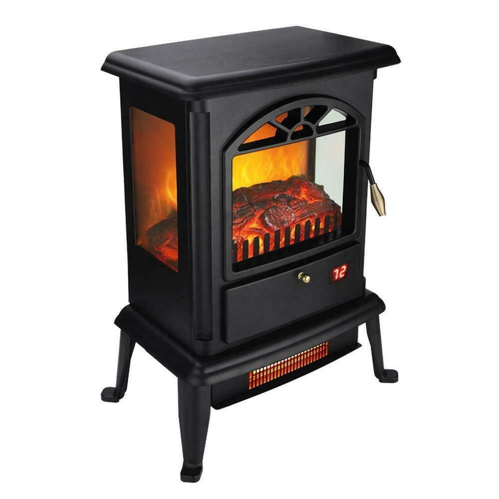 1500W Fireplace Space Heater 3D Flame Stove Freestanding Remote Control Timer US