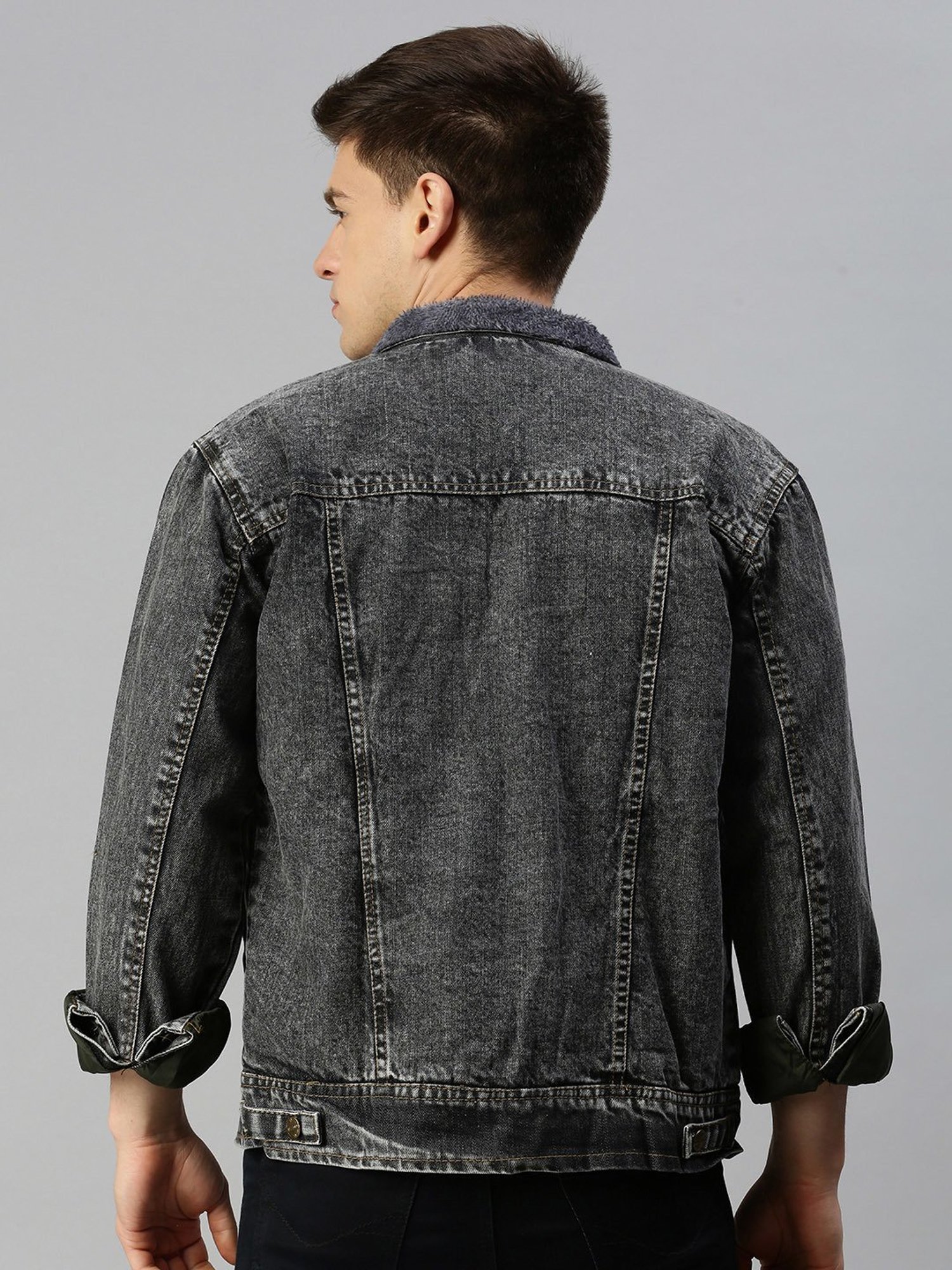 VOXATI Grey Regular Fit Shirt Collar Denim Jacket