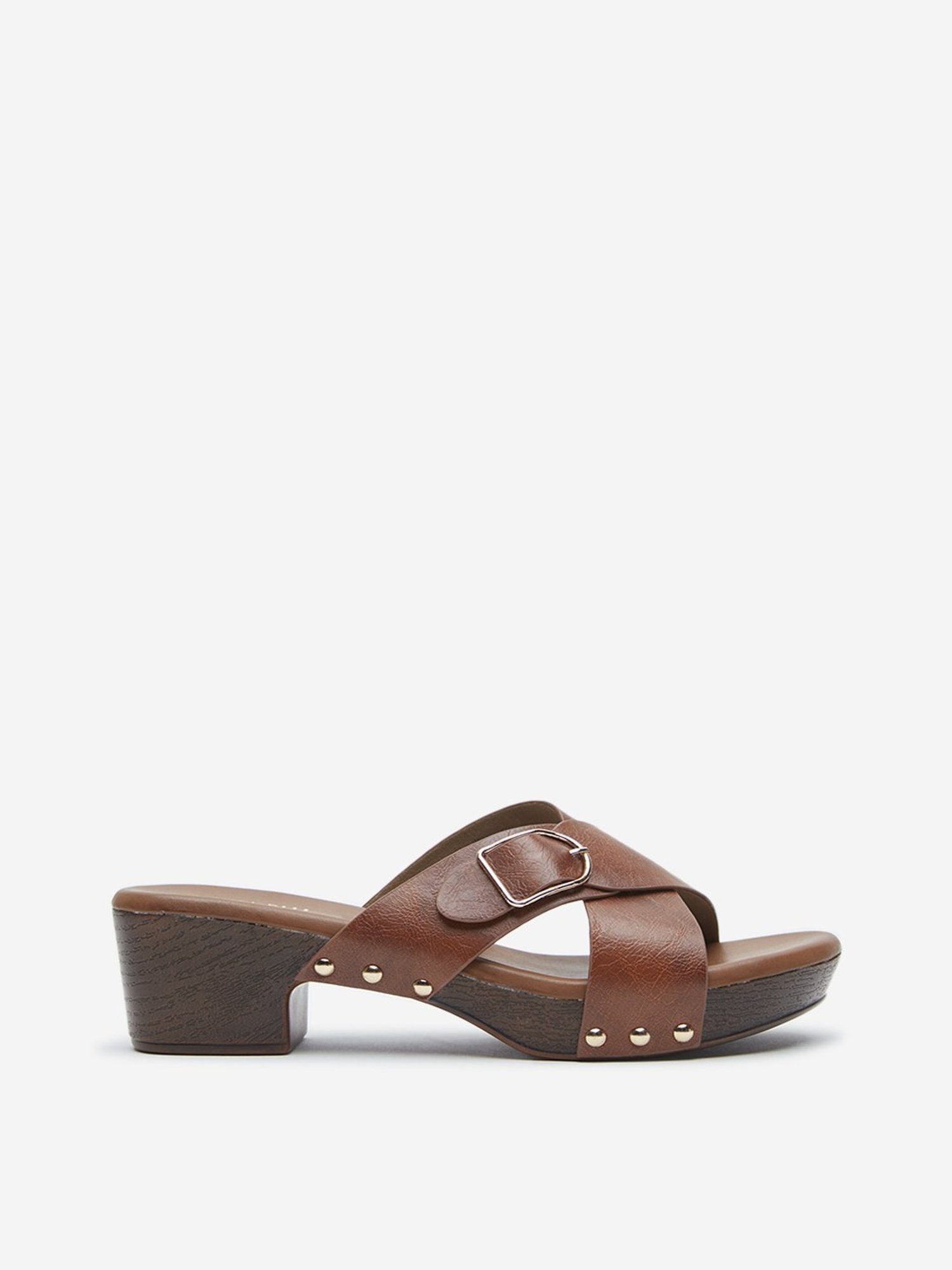 LUNA BLU by Westside Tan Criss-Cross Buckled Heel Sandals