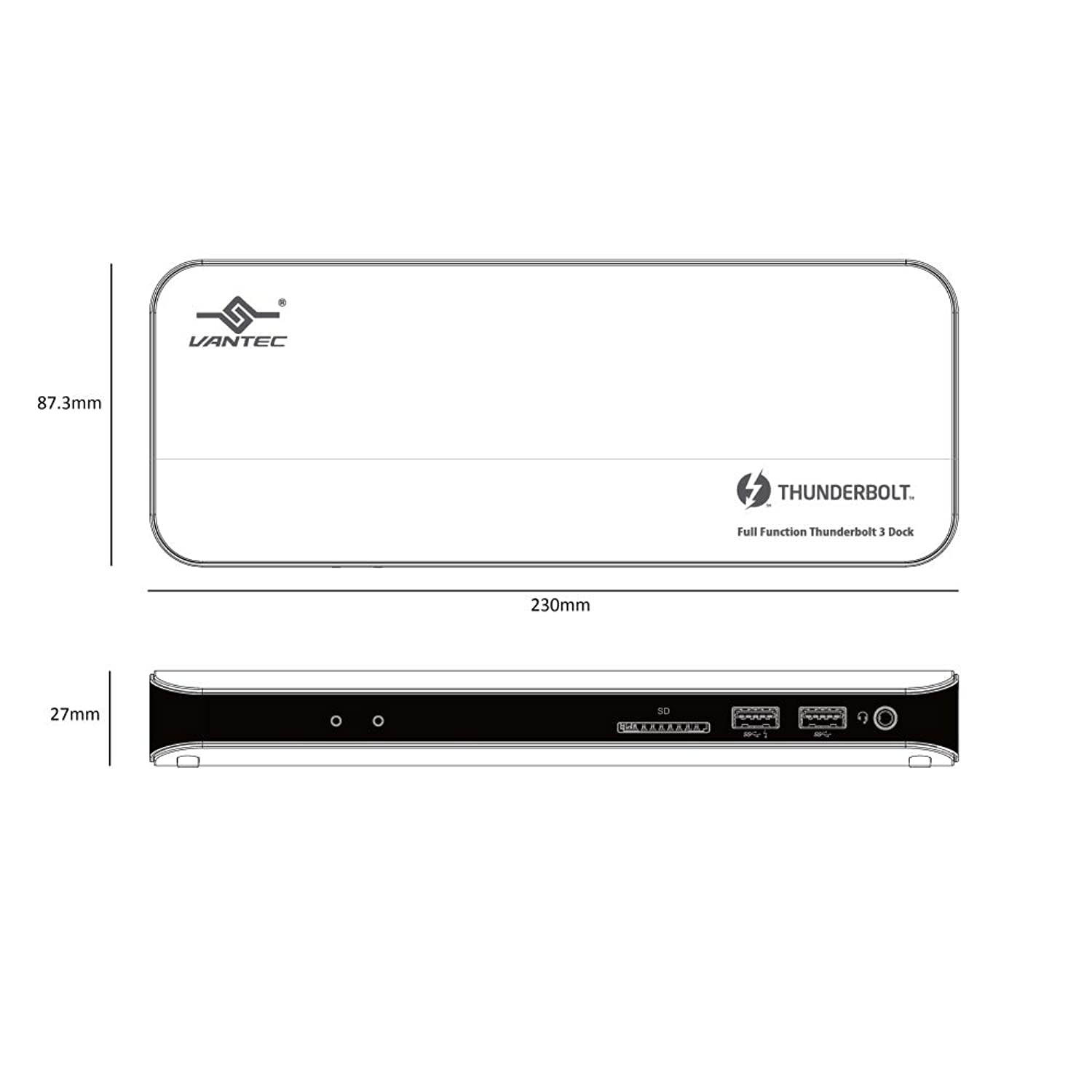 Vantec Thunderbolt 3 Multi-Function Docking Station, HDMI, Gigabit, SD, Audio, with Power Delivery 60W (DSH-400TB3)