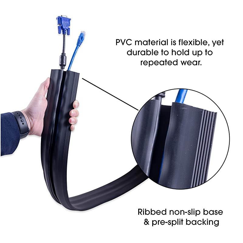 Black 6 Ft Floor Cord Cover Rubber Low Profile Cable Protector 43003