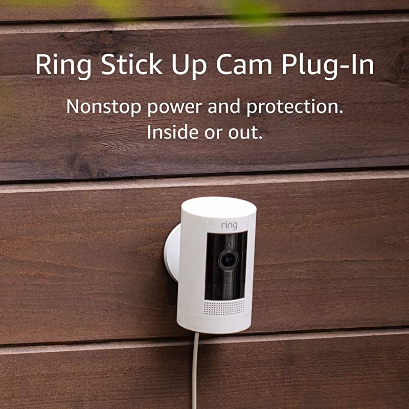 Stick Up Cam PlugIn HD security camera with twoway talk Works with Alexa White