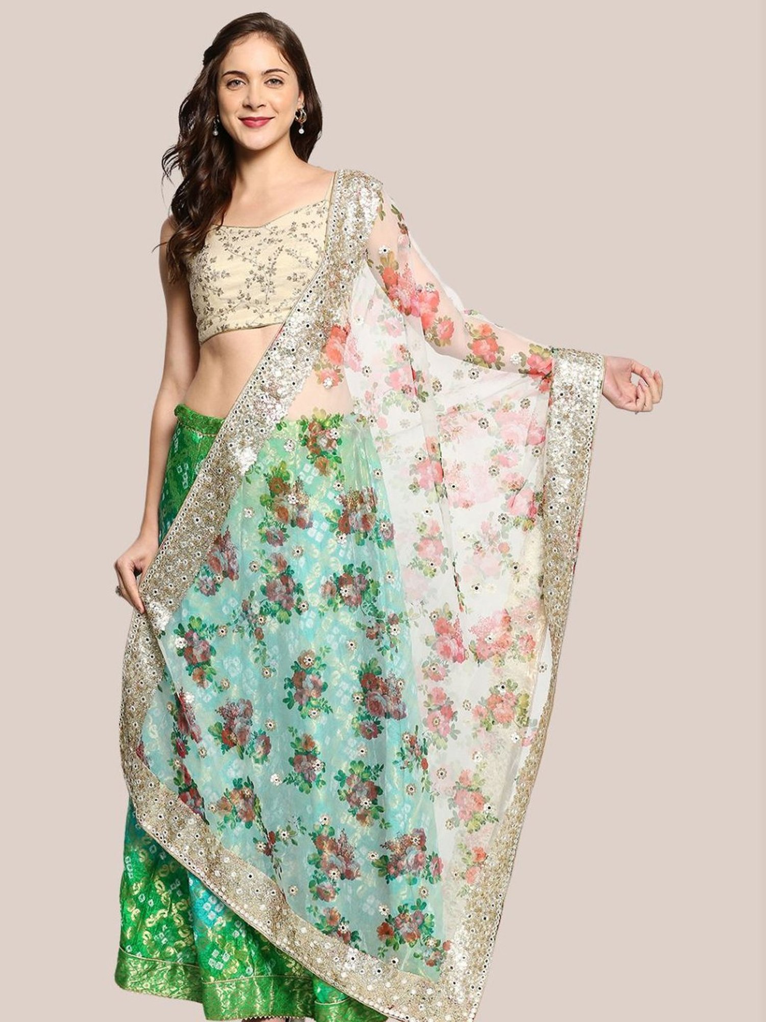 Dupatta Bazaar White Floral Print Dupatta