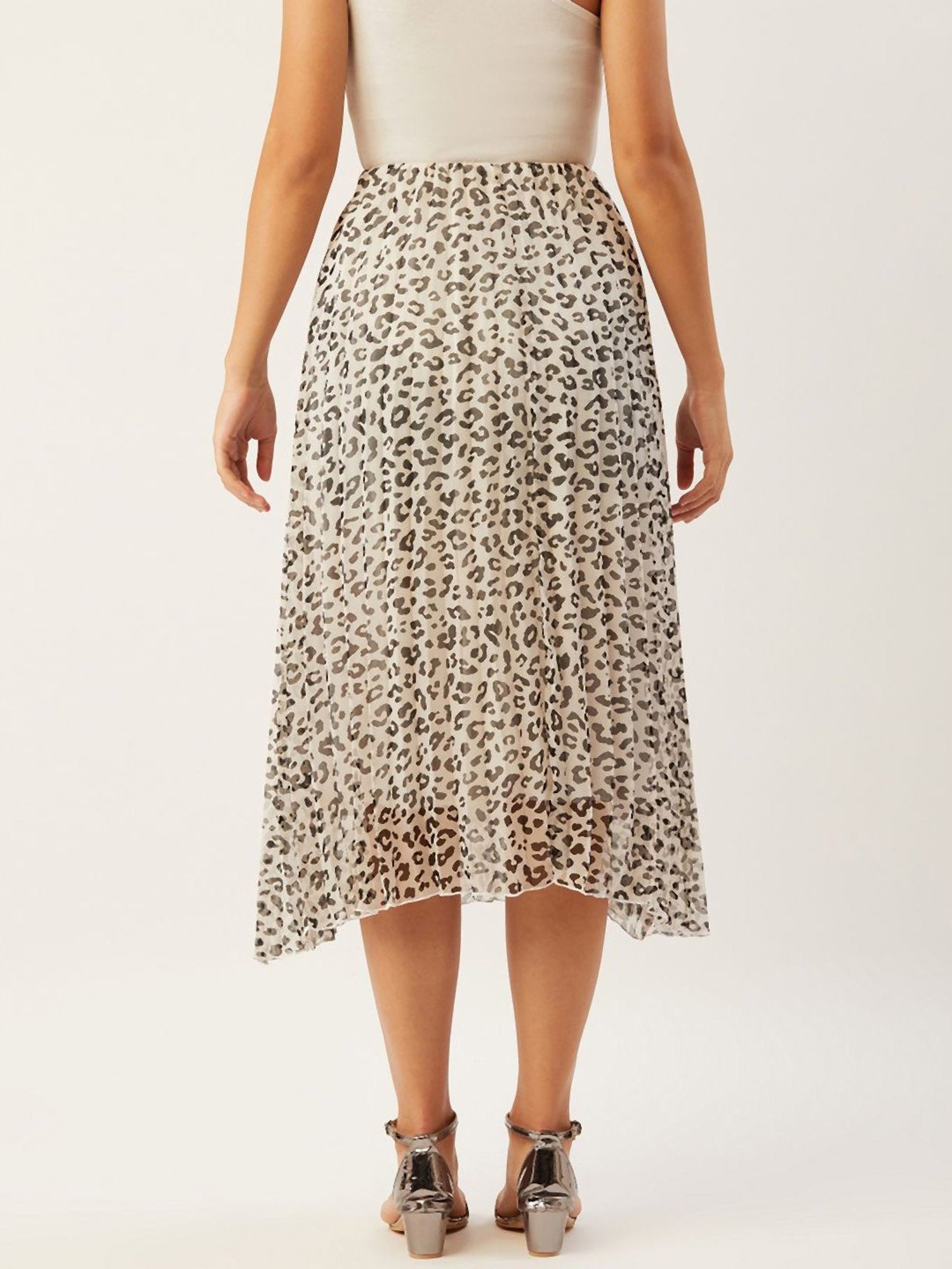 Anvi Be Yourself White & Black Printed A-Line Skirt