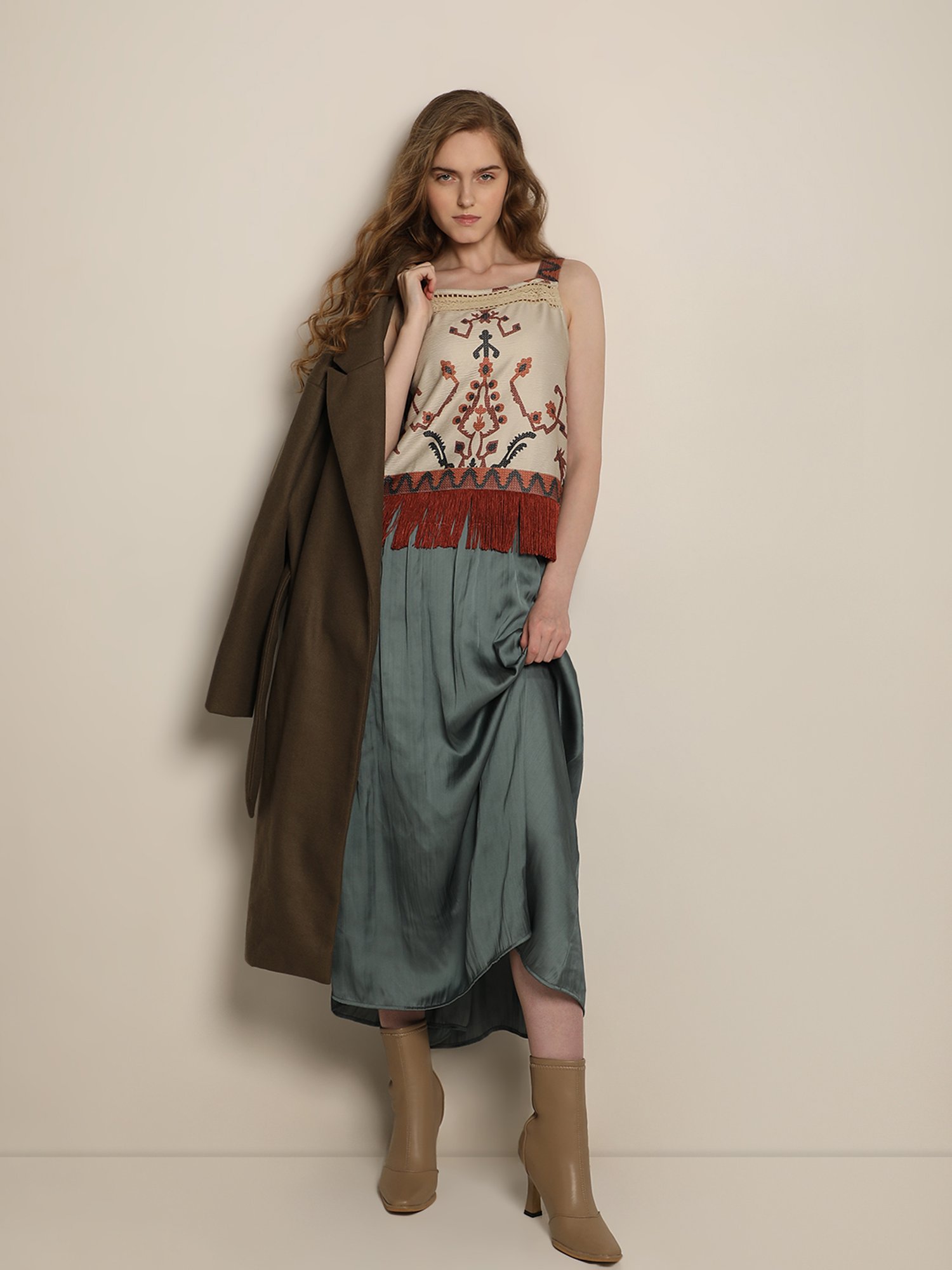 Vero Moda Balsam Green A-Line Midi Skirt