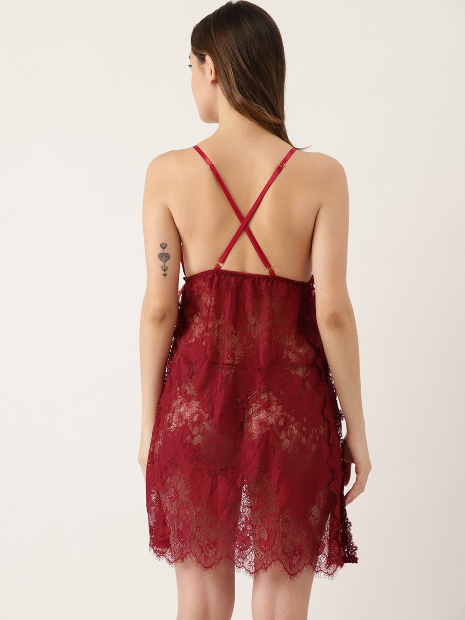 Ms.Lingies Maroon Lace Work Babydoll