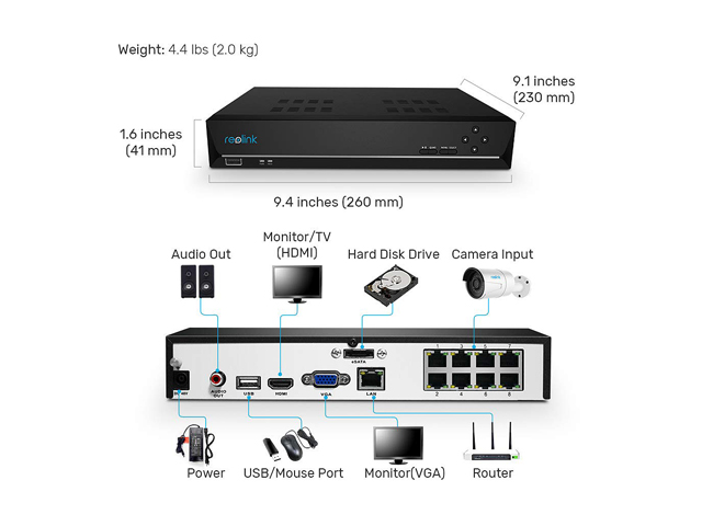 Reolink 8CH 4MP PoE Home Security Camera System, 4 x Wired 4MP Outdoor PoE IP Cameras, 5MP 8 Channel NVR Security System w/ 2TB HDD for 7/24 Recording Super HD RLK8-410B4
