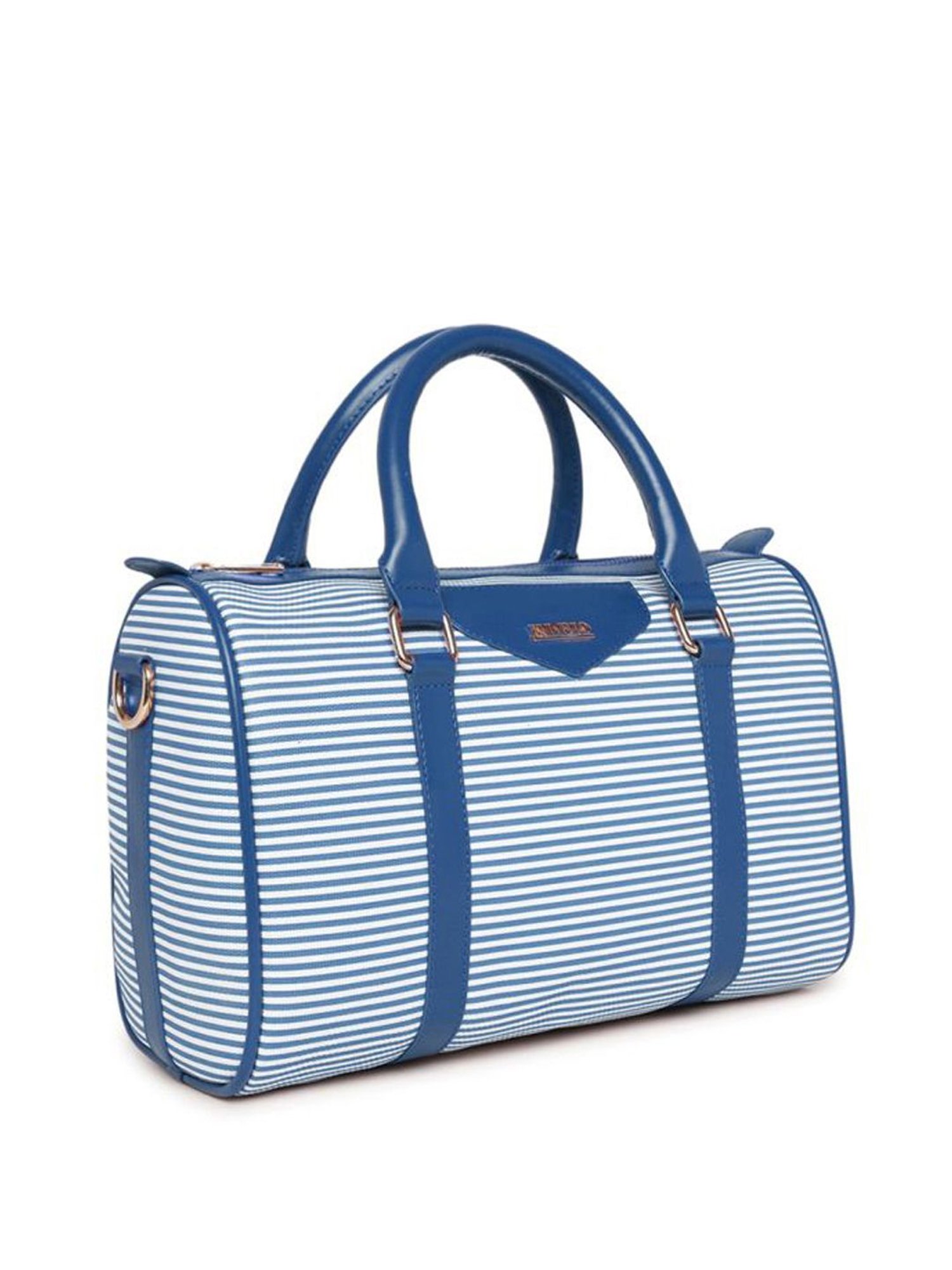 KLEIO Blue Striped Medium Bowler Handbag