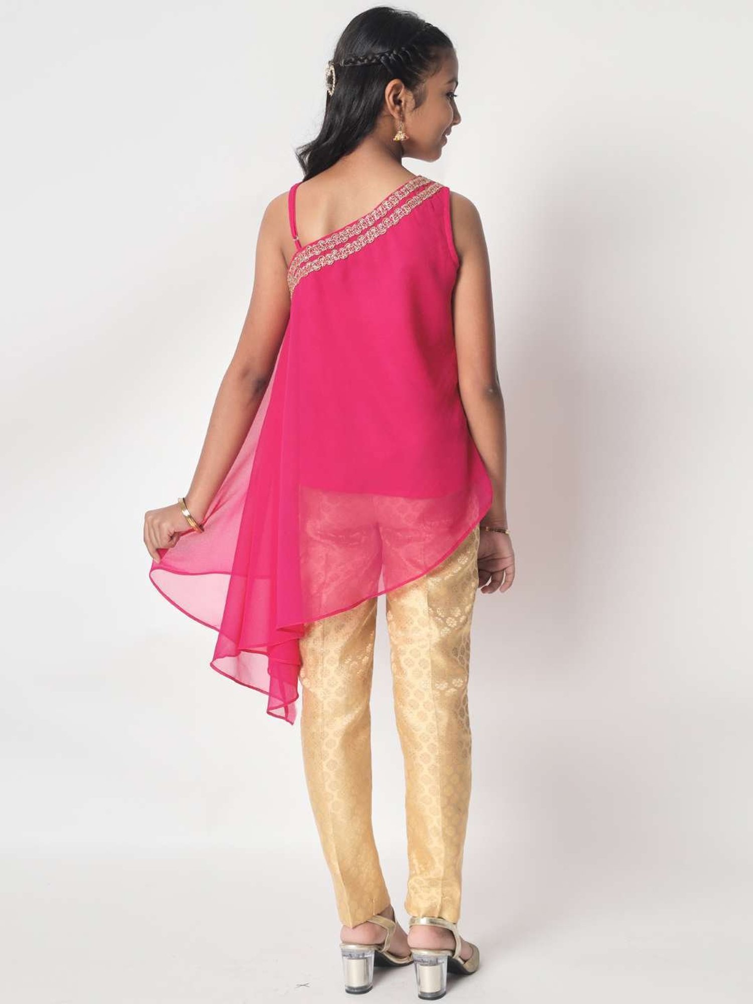 studiorasa Kids Pink & Gold Embroidered Kurti Set