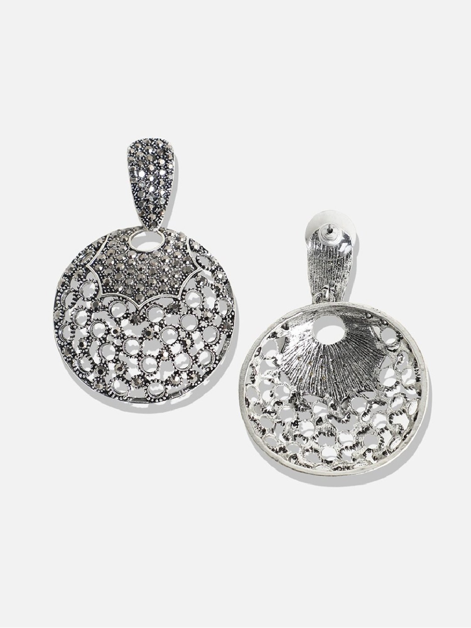 Sohi Women's Antique Dome Drop Earrings  Silver