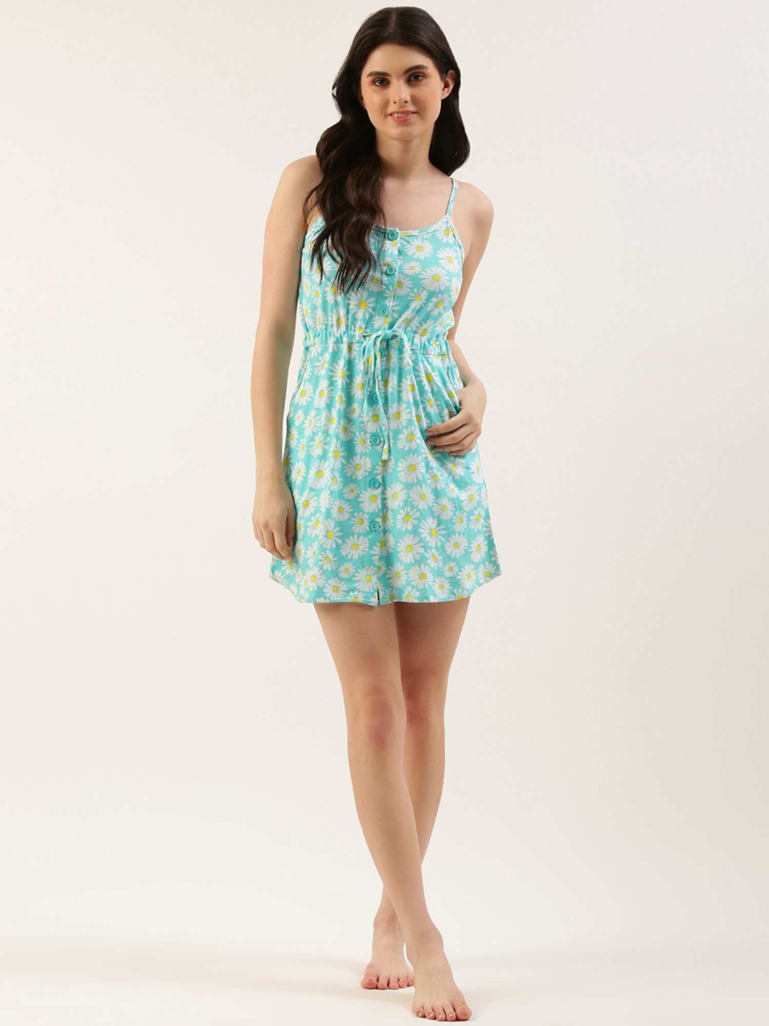 Clt.s Blue Cotton Floral Print Night Dress