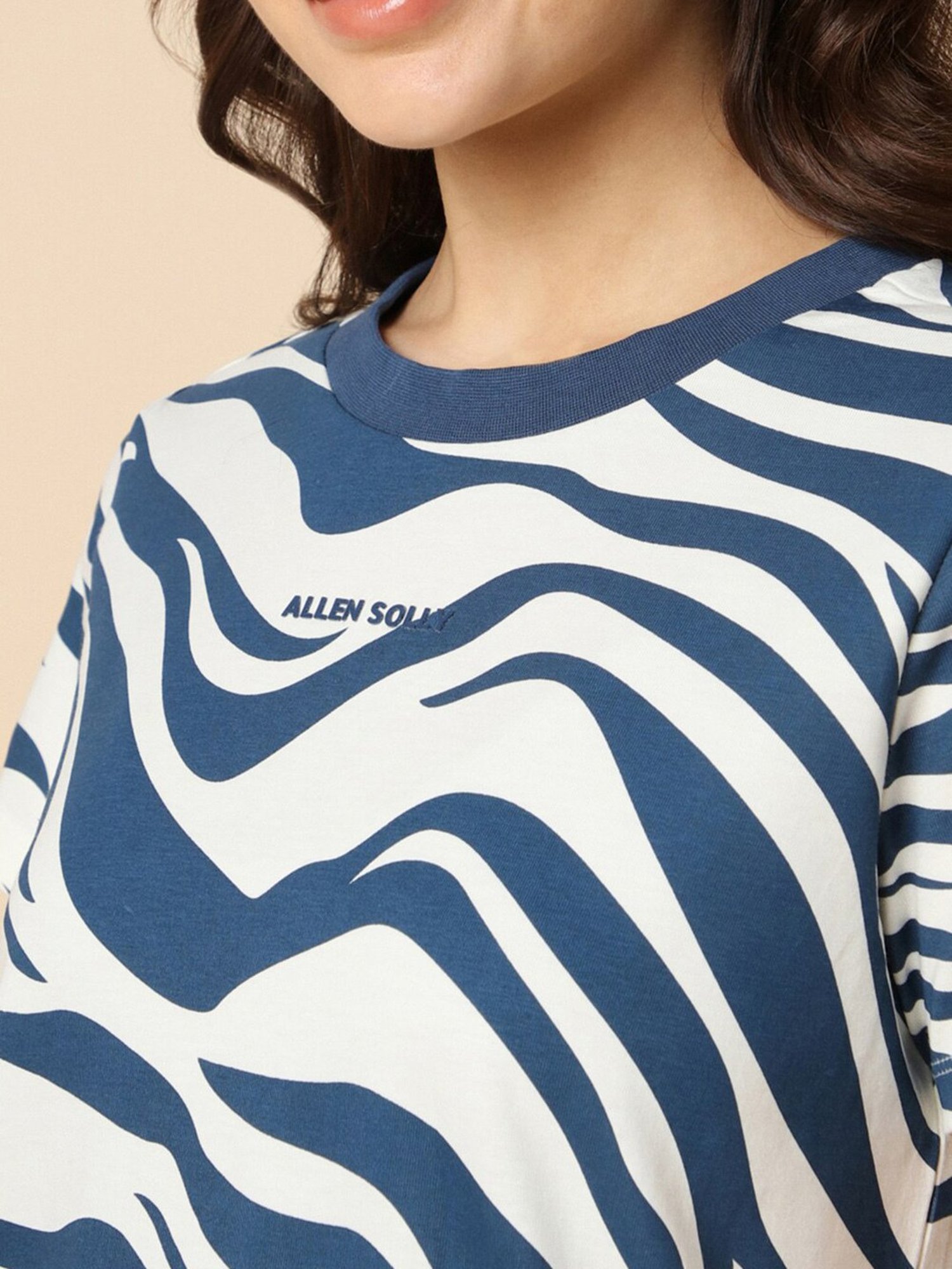 Allen Solly Navy & Off White Cotton Printed T-Shirt