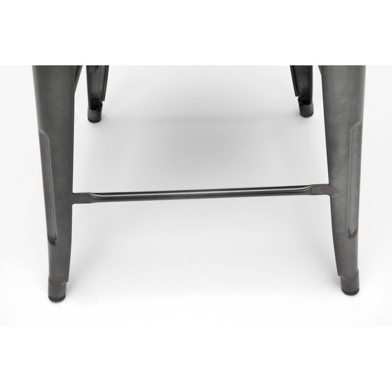 Set of 4 26" Industrial Modern High Back Galvanized Steel Counter Height Barstool with Solid Ash Wood Seats Gunmetal/Walnut - OFM