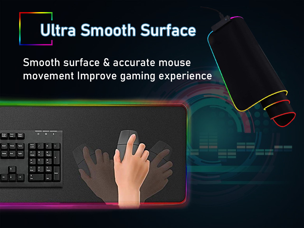 Large RGB Gaming Mouse Pad - 14 Light Modes Extended Computer Keyboard Mat with Durable Stitched Edges, High-Performance Mouse Pad Optimized for Gamer 31.5X 11.8in