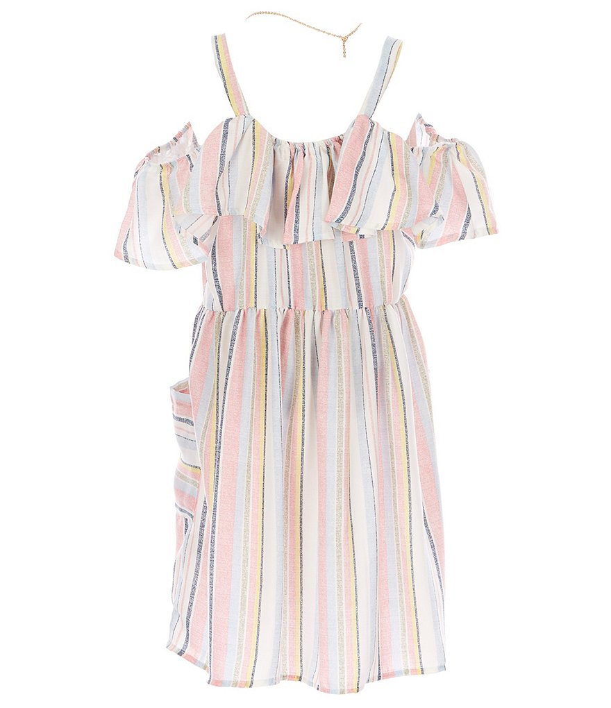 Ally B Big Girls 7-16 Cold-Shoulder Striped Crepe A-Line Dress
