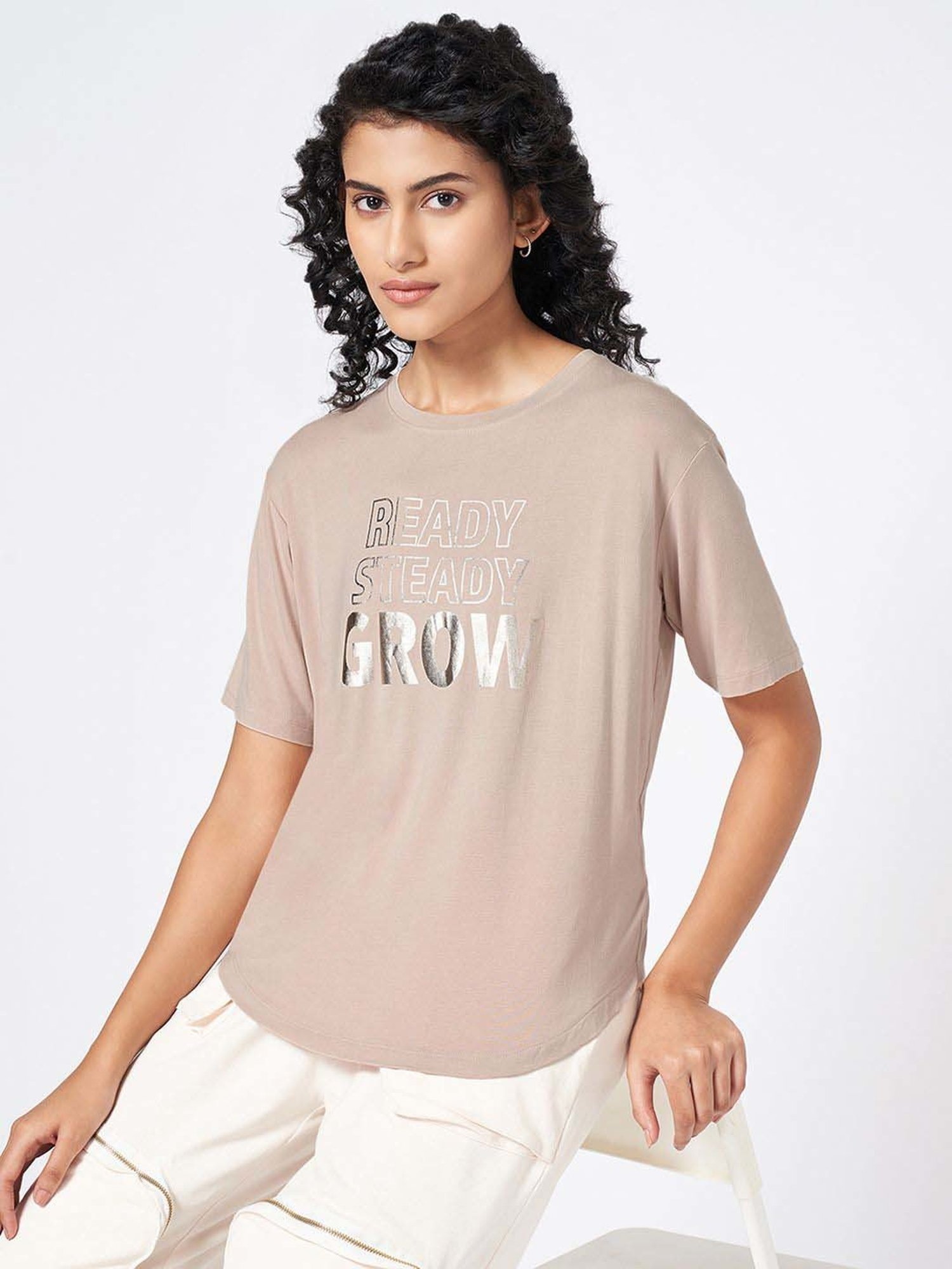 Ajile by Pantaloons Beige Printed T-Shirt