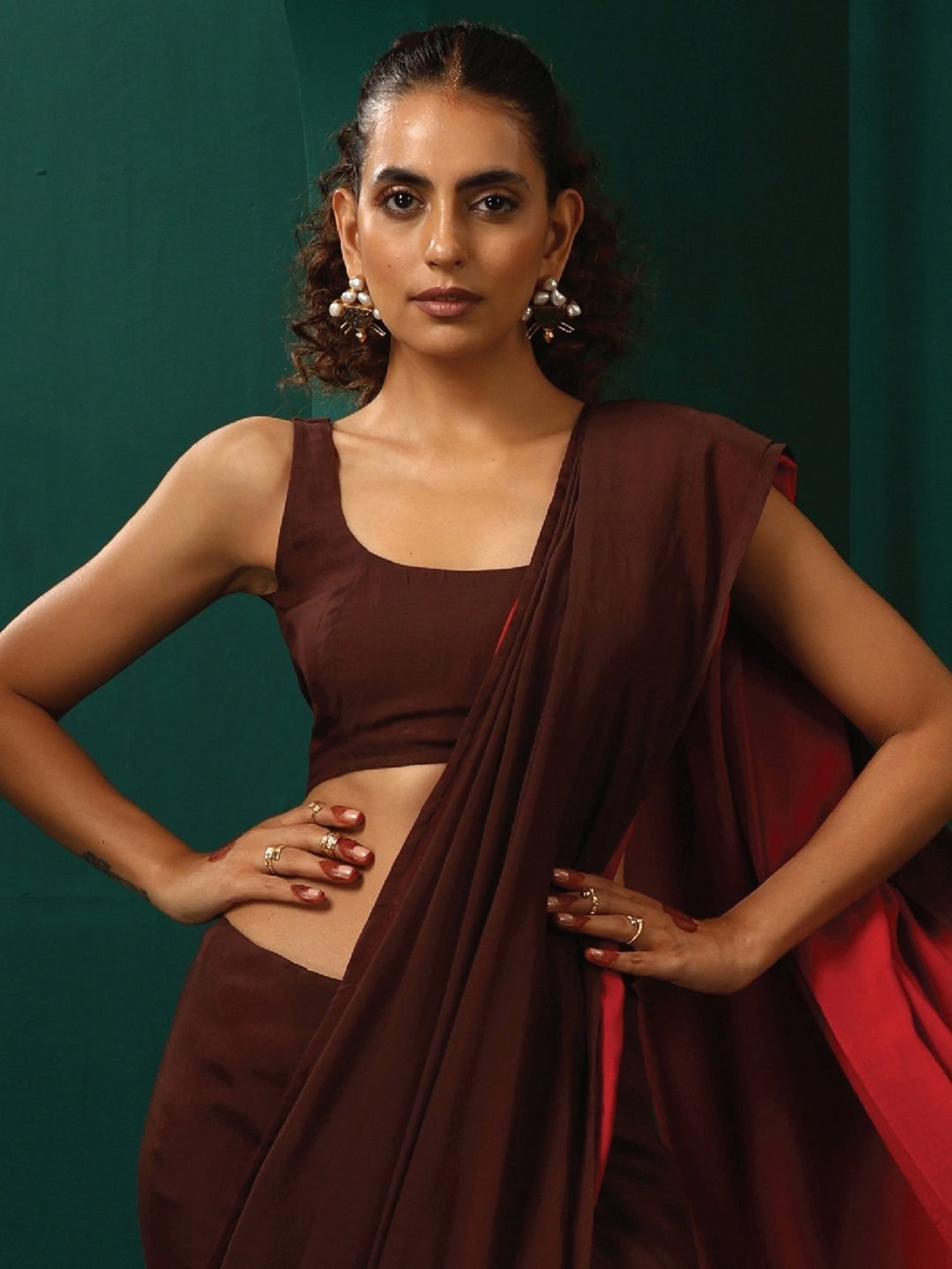 true Browns Brown Sleeveless Blouse