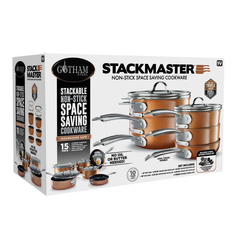 Gotham Steel Cast Textured Copper 15pc Stacking Cookware Set