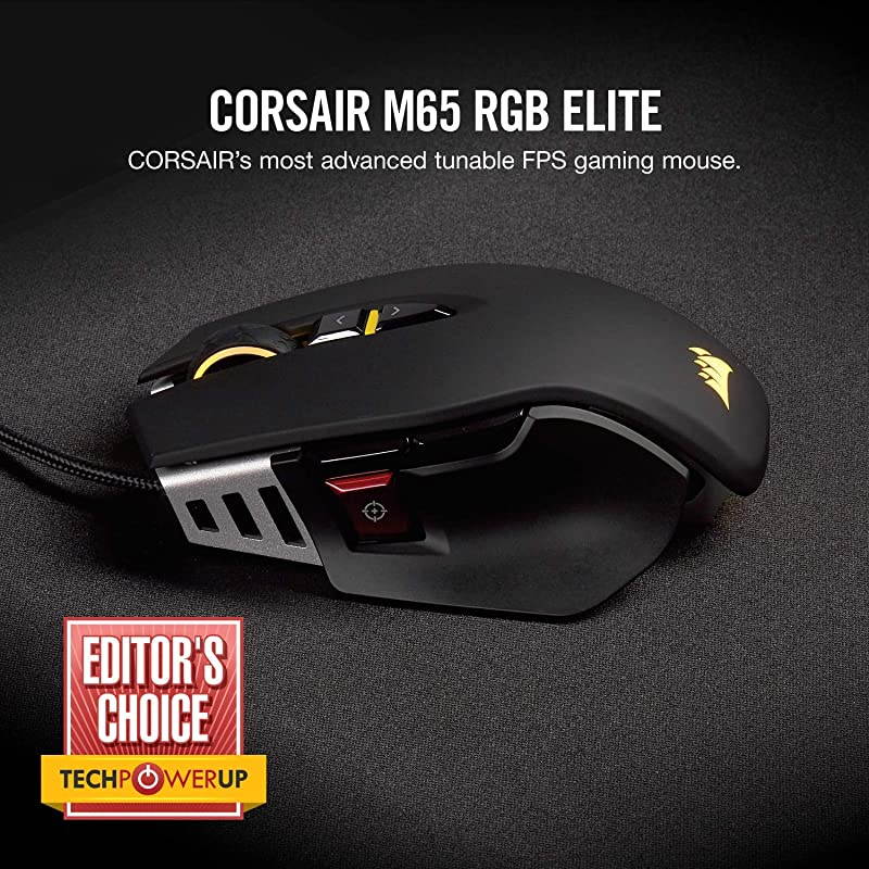 M65 ELITE RGB FPS Gaming Mouse 18000 DPI Optical Sensor Adjustable DPI Sniper Button Tunable Weights Black