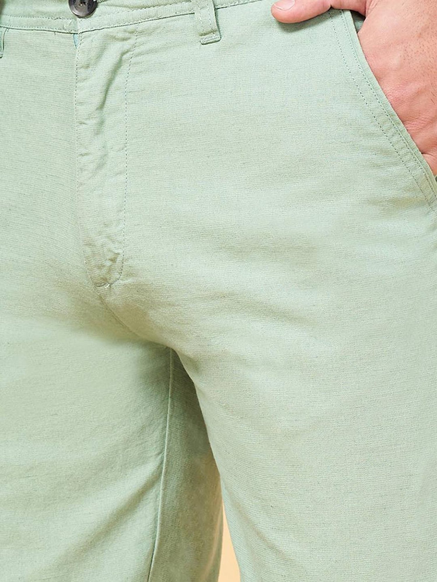 Byford by Pantaloons Green Linen Slim Fit Shorts