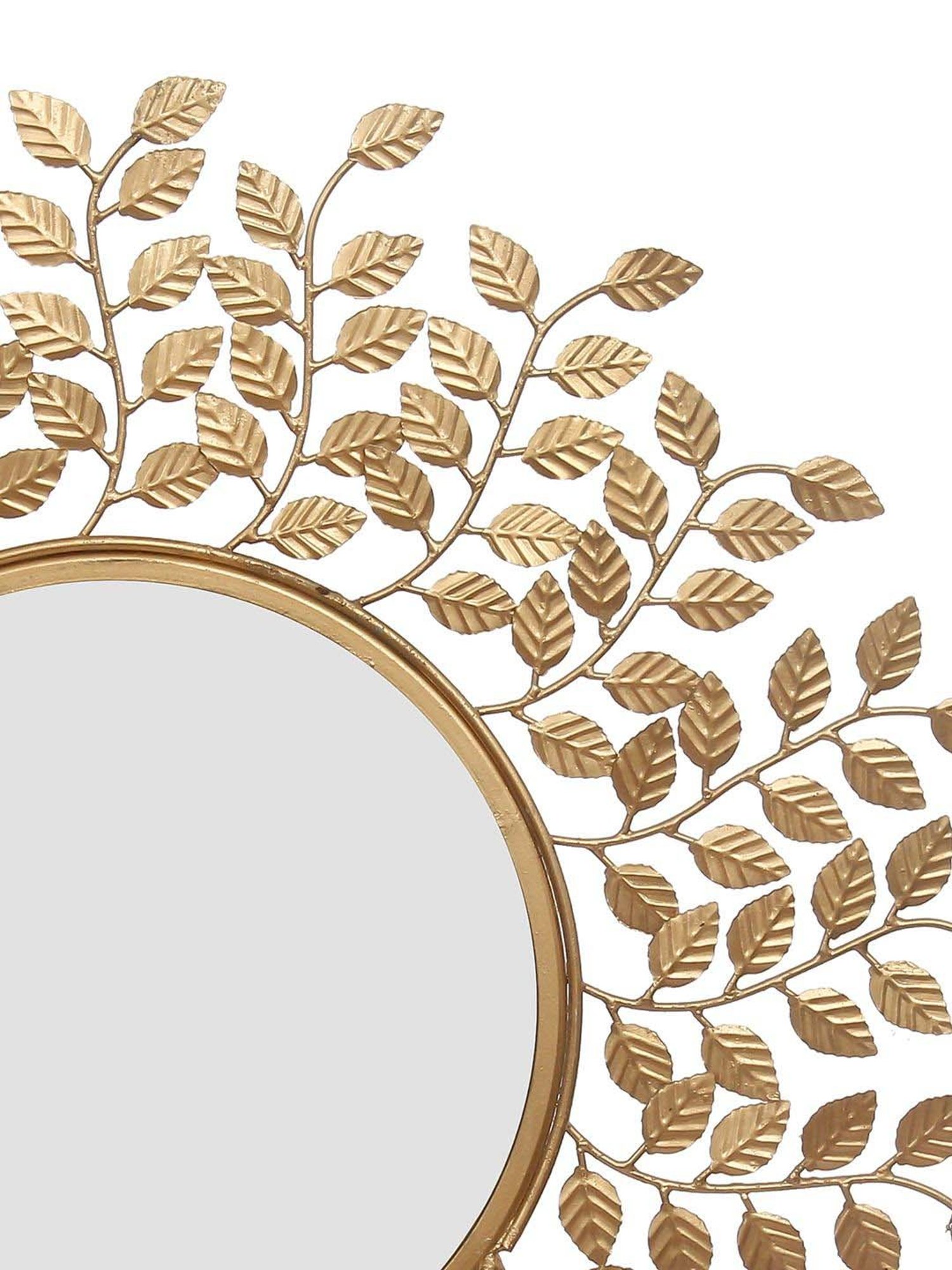 CHRONIKLE Golden Iron Leaf Style Round Wall Mirror