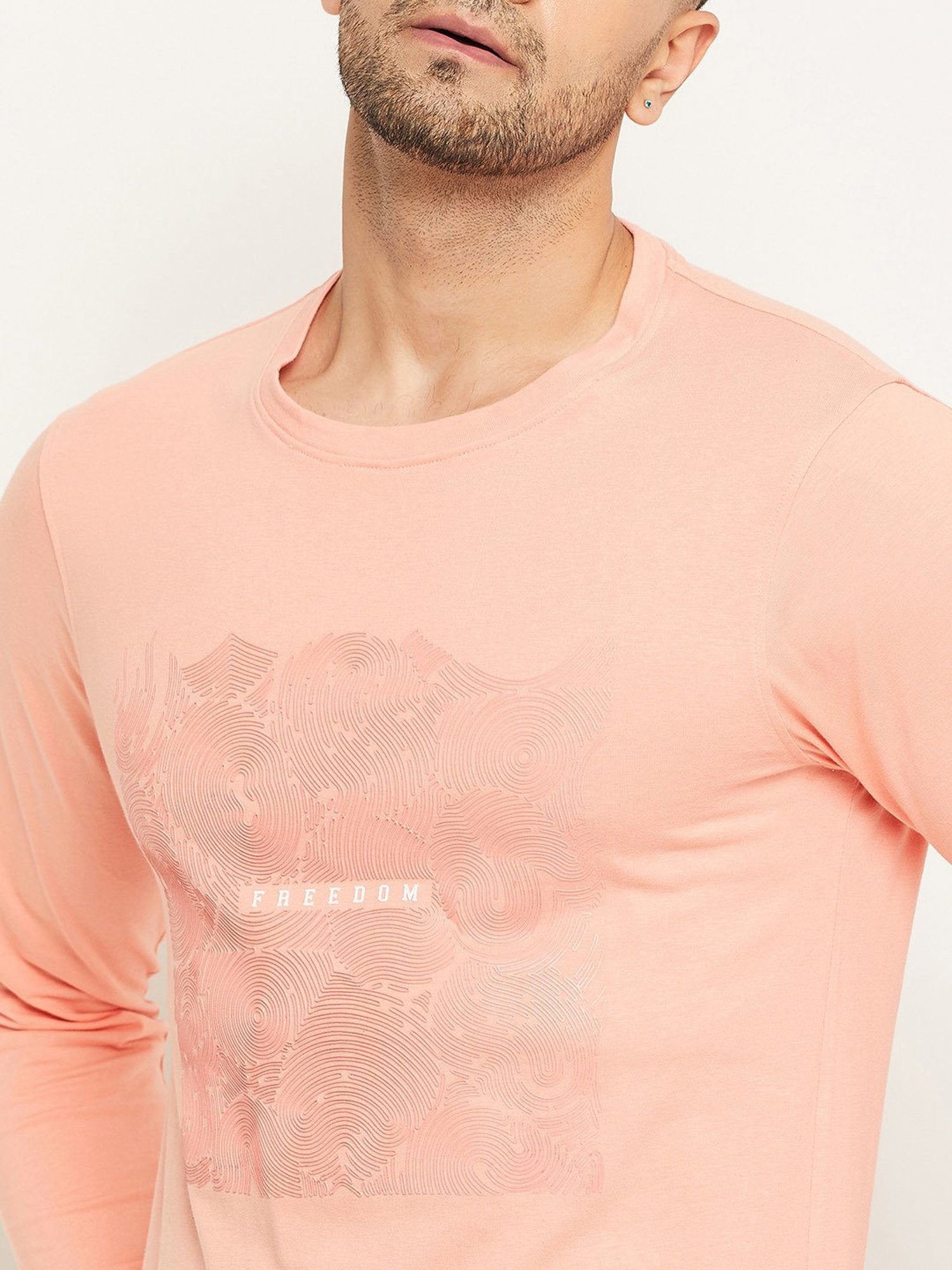 Club York Peach Regular Fit Printed Crew T-Shirt