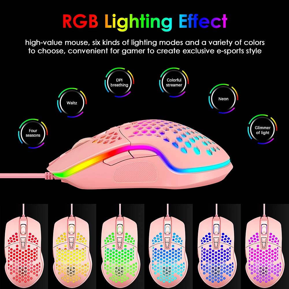 Ergonomic Lightweight Gaming Mouse Wired Honeycomb Hollow RGB Streamer 4000 DPI Programming Optical Sensor Pixert 3325 78G Gaming Mice for PC X-BOX PS4 Gamer