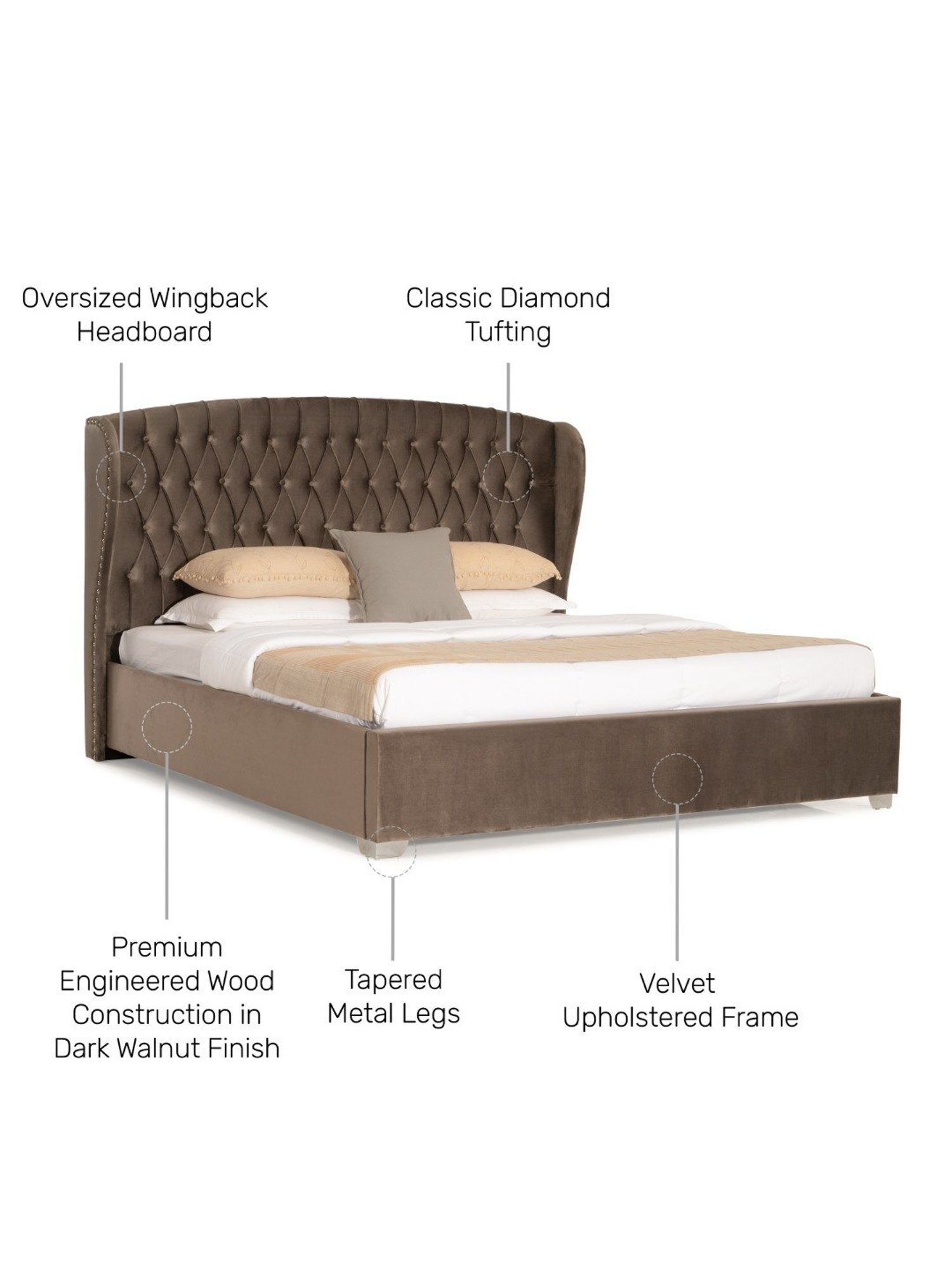 Durian Salvador Dark Brown Engineered Wood Queen Size Bed