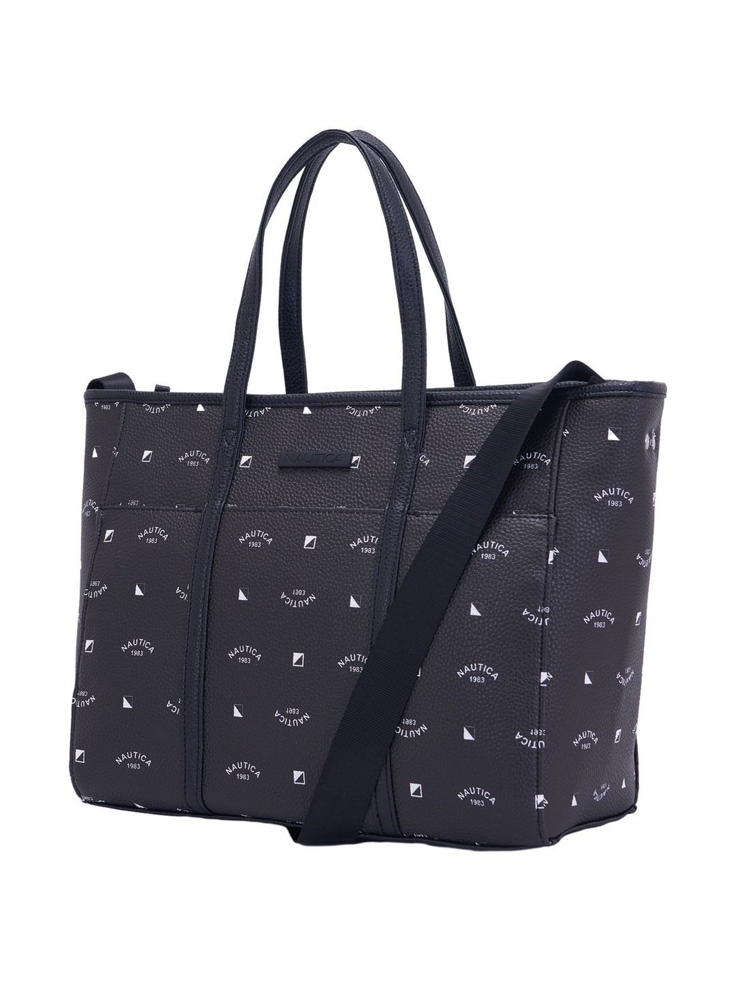 Nautica Black Printed Medium Tote Handbag