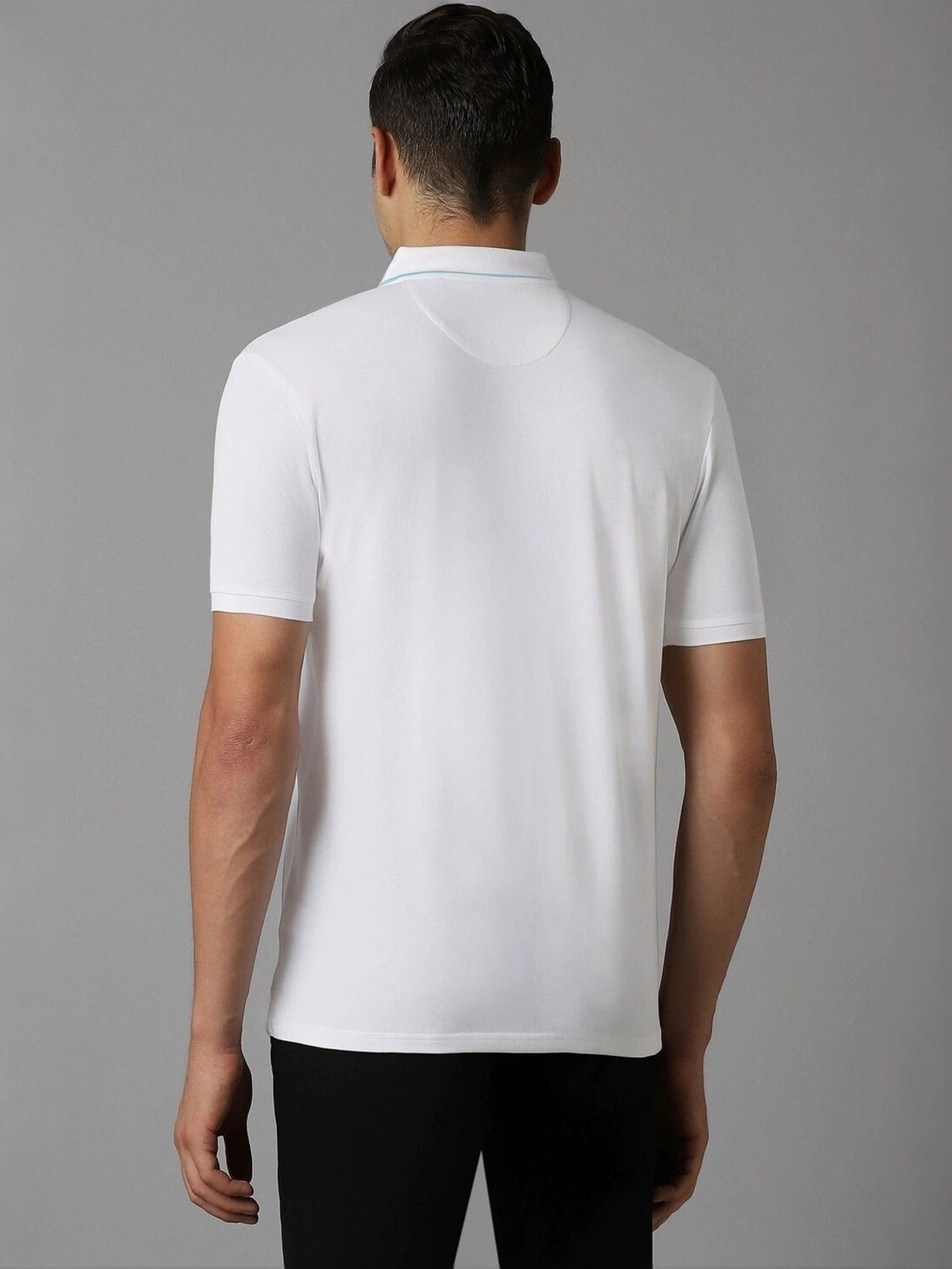 Louis Philippe White Regular Fit Colour Block Polo T-Shirt