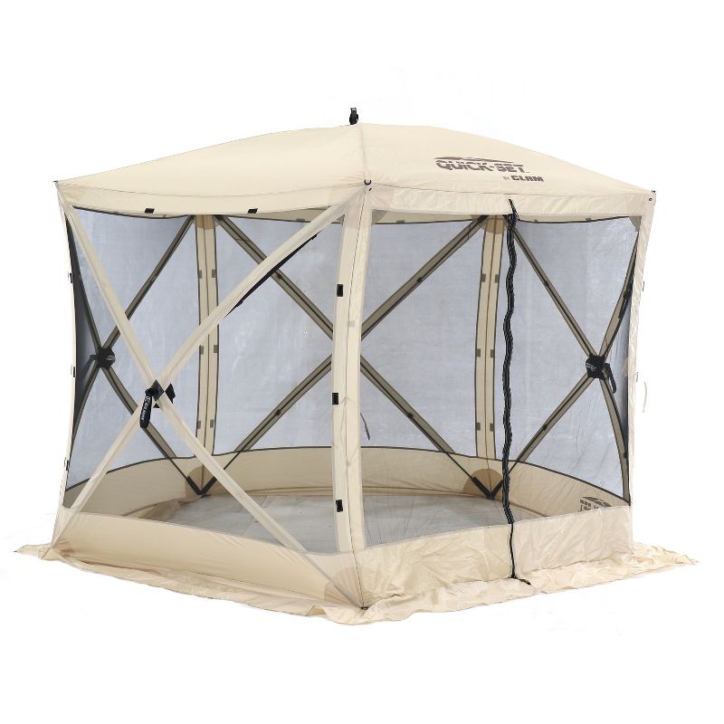 CLAM Quick-Set Venture 9 x 9 Foot Portable Pop Up Outdoor Camping Gazebo Screen Tent 5 Sided Canopy Shelter with Ground Stakes and Carry Bag, Tan