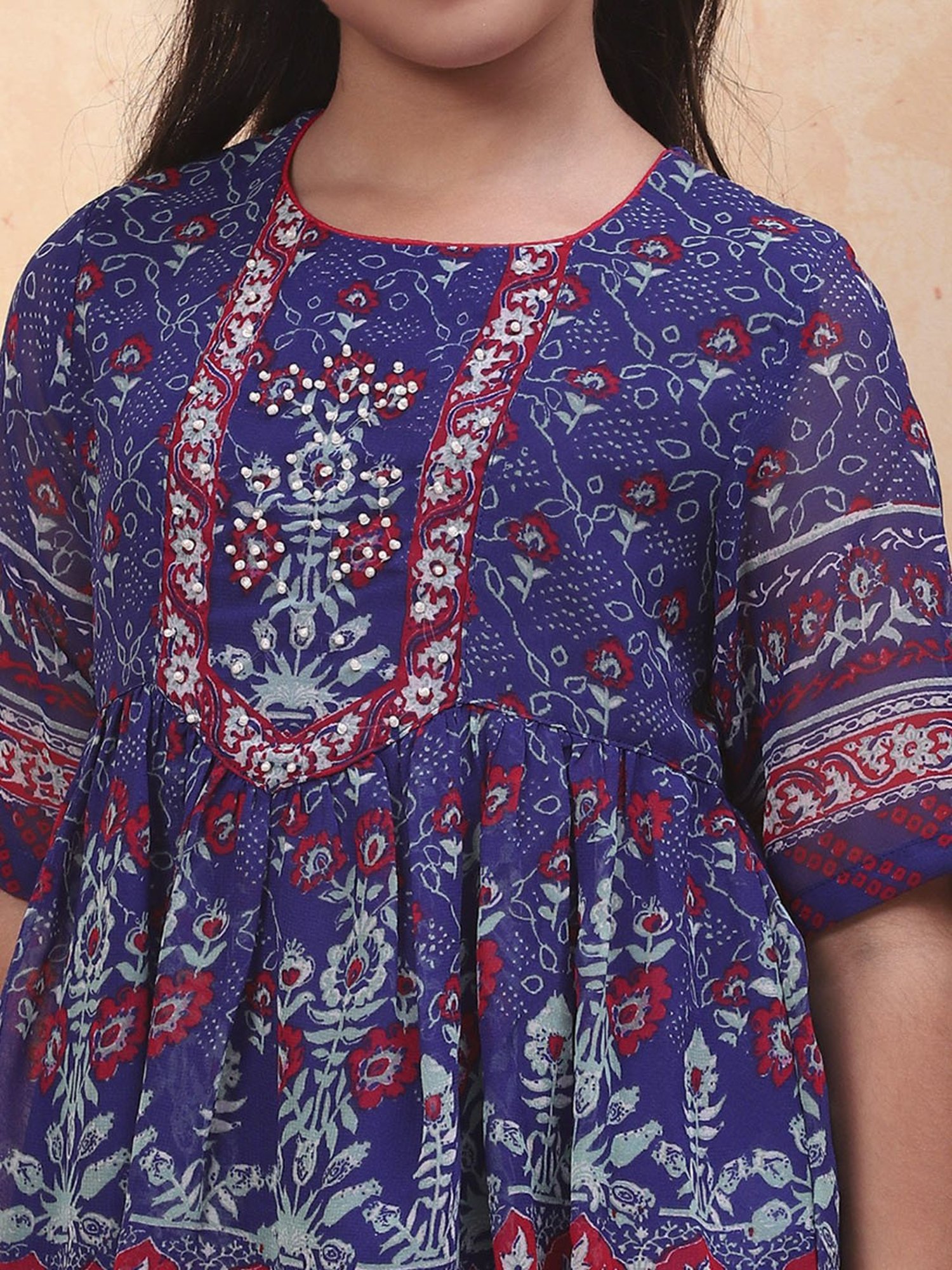 Biba Girls Blue Floral Print Suit Sets