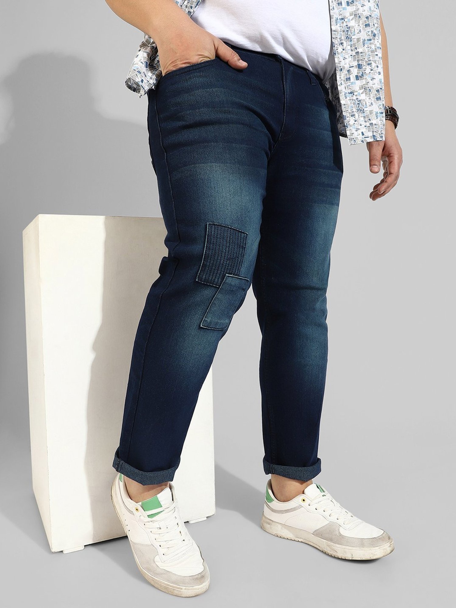 Instafab Plus Blue Regular fit Self Pattern Plus Size Jeans