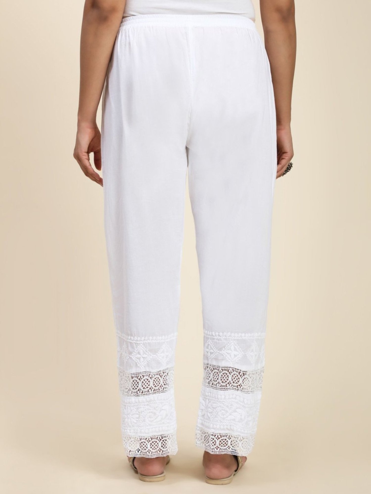 House Of Kari HOK Chikankari Cotton Pant Trouser White