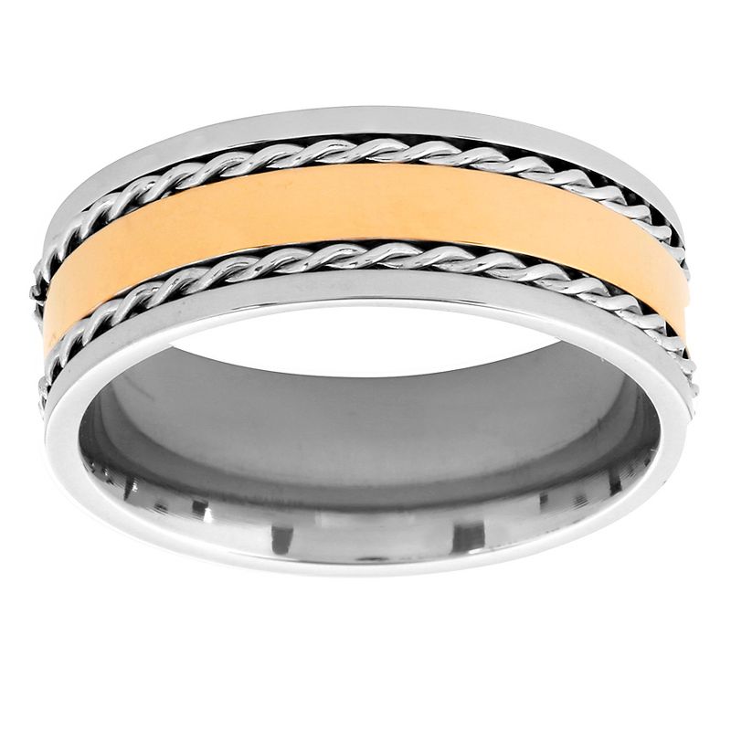 Men's West Coast Jewelry Goldplated Stainless Steel Twisted Rope Inlay Band Ring (11)