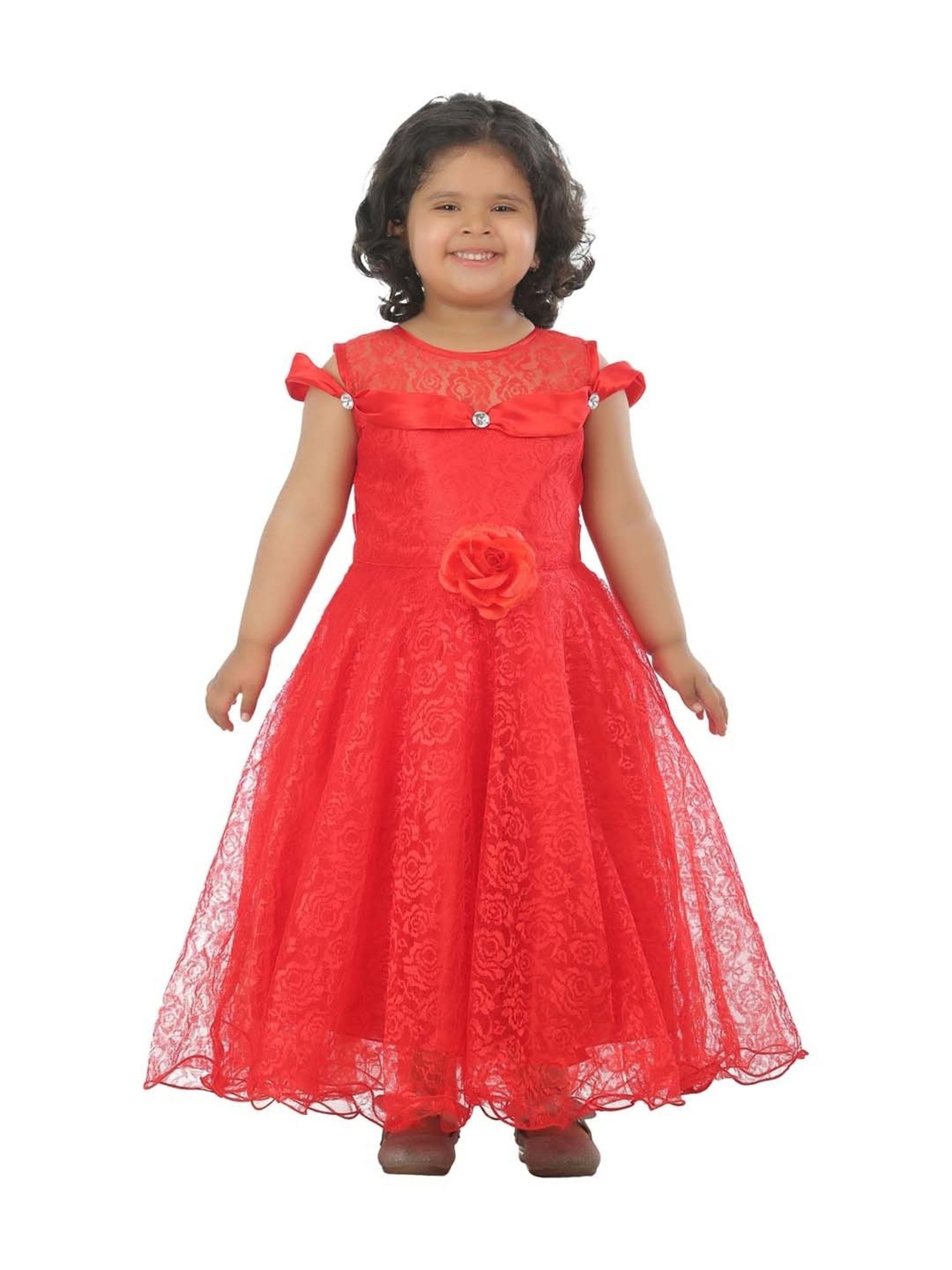 Ahhaaaa Kids Red Cotton Floral Print Dress