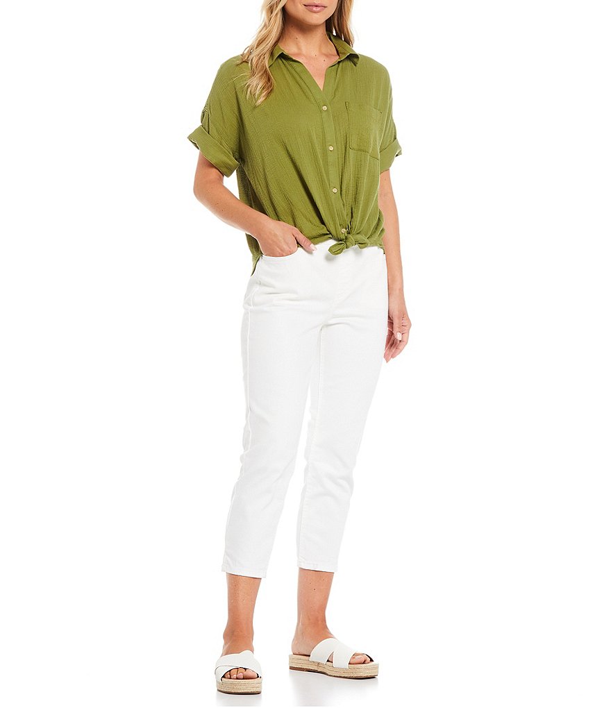 Westbound Drop Shoulder One Pocket Tie-Front Shirt