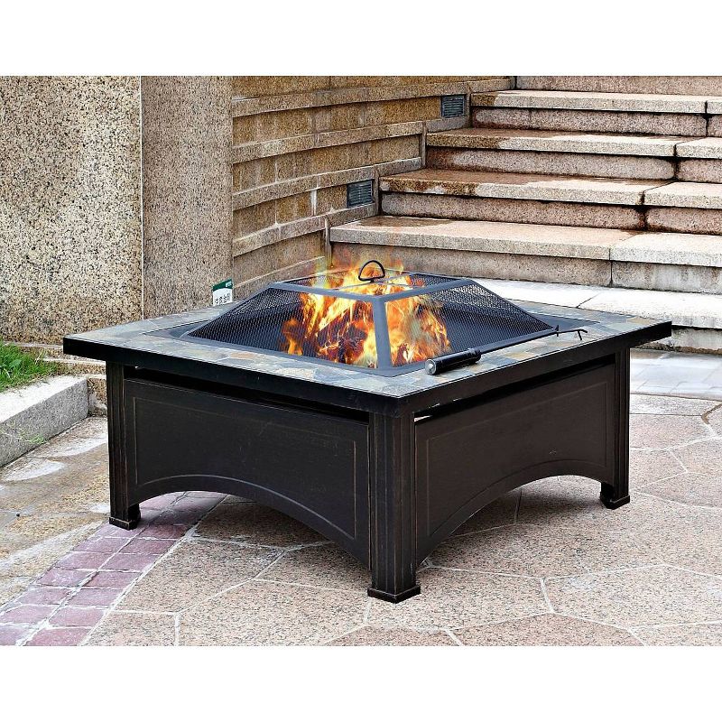 Wood Burning Fire Pit with Square Slate Table - AZ Patio Heaters