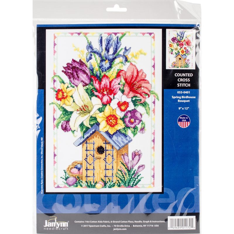 Janlynn Counted Cross Stitch Kit 9"X12"-Spring Birdhouse Bouquet (14 Count)