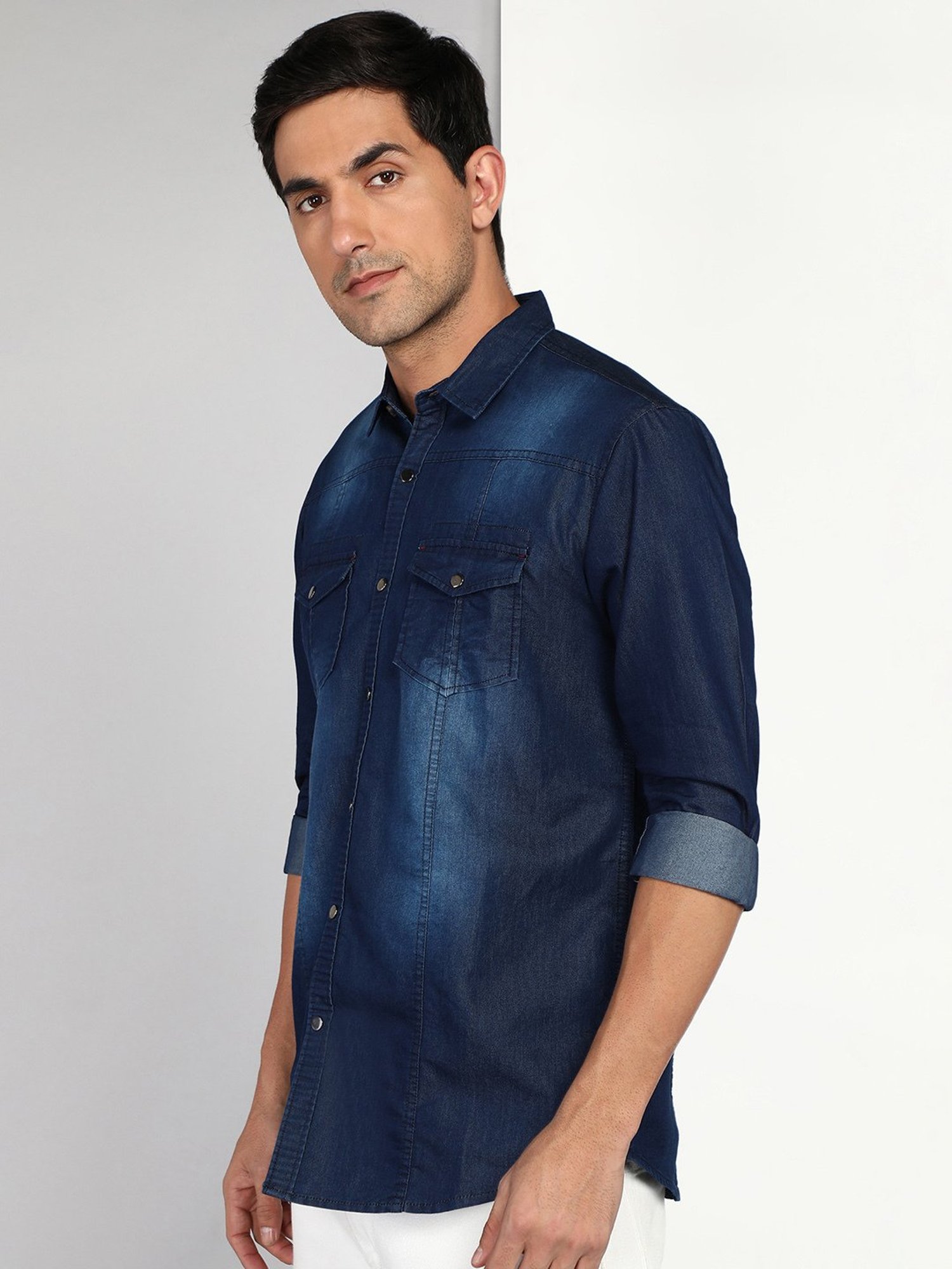 Kuons Avenue Blue Slim Fit Denim Shirt