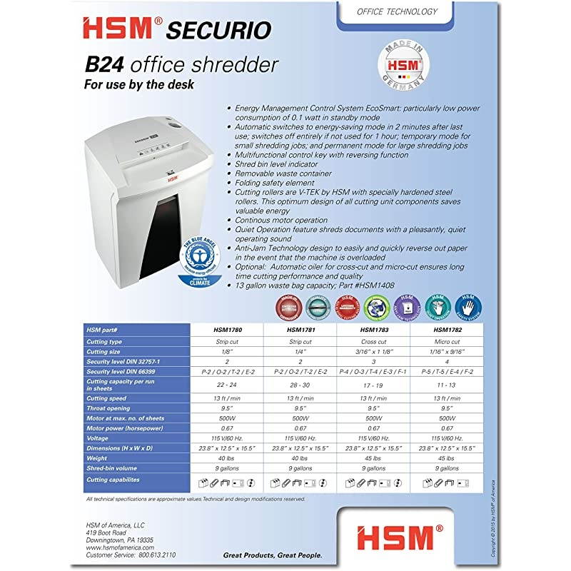 SECURIO B24S, 22 to 24 Sheet, Strip-Cut, 9-Gallon Capacity Shredder