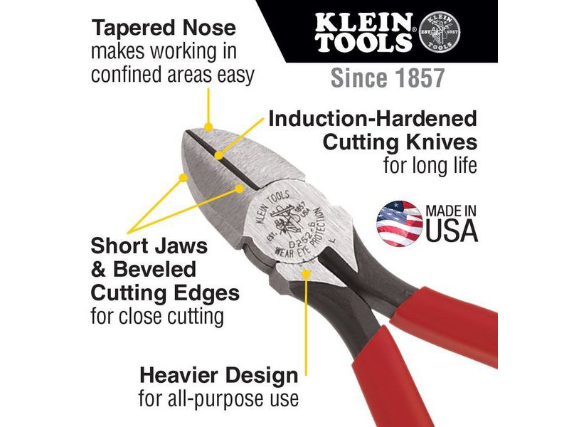 KLEIN TOOLS D252-6 Diagonal Cutting Pliers, Heavy-Duty, All-Purpose, 6-Inch