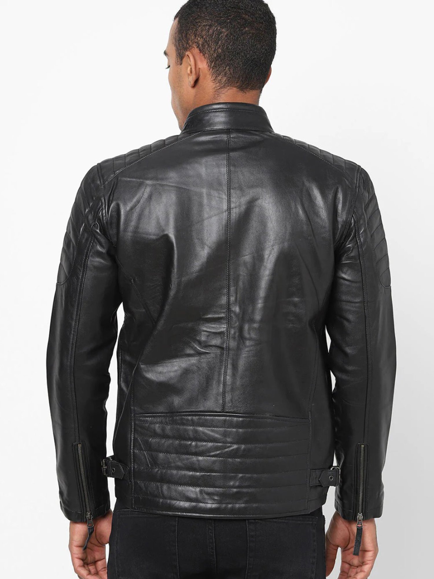 Tortoise Galileo Black Regular Fit Leather Jacket