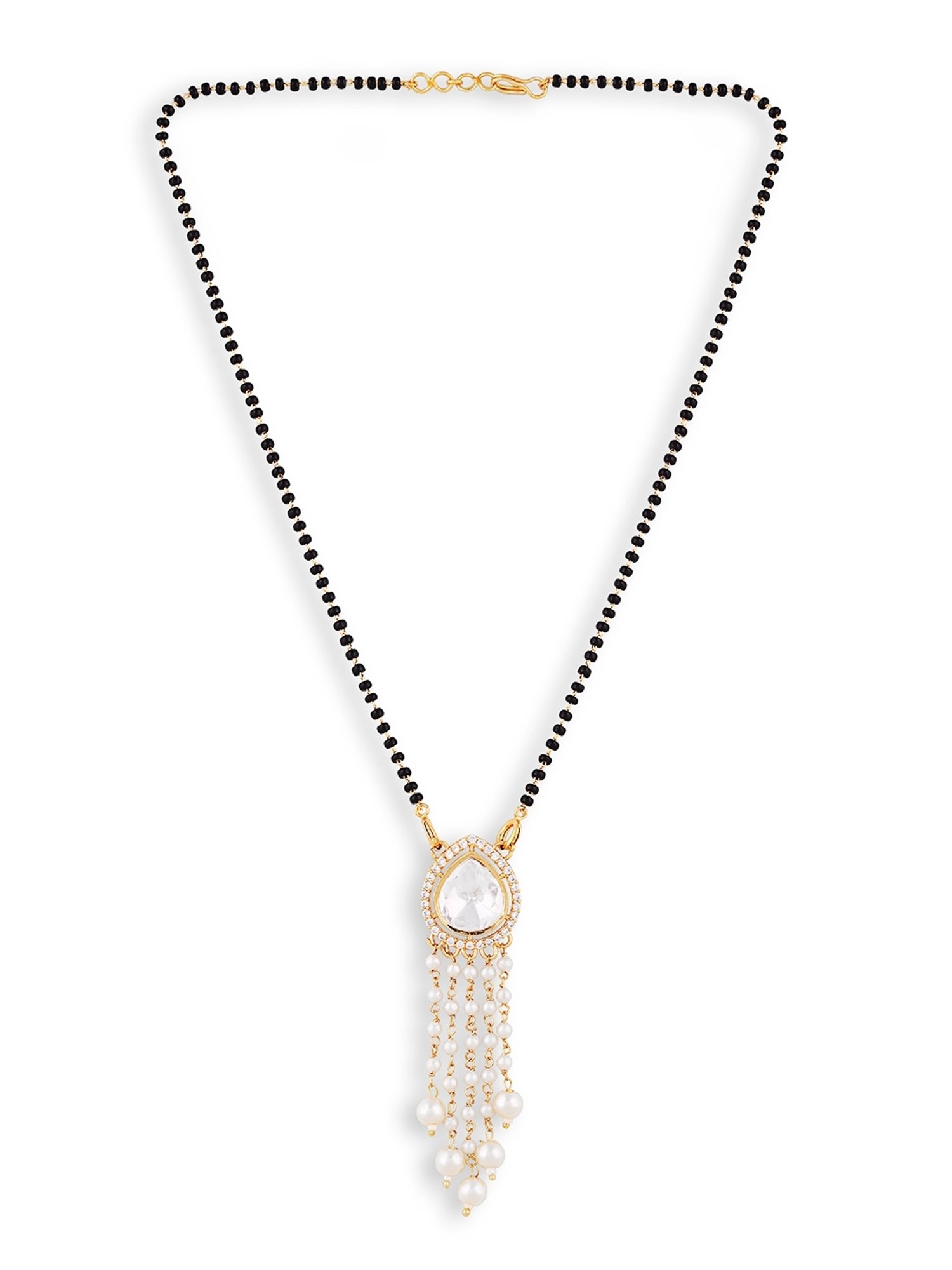 Abdesigns Gold-Plated American Diamond & Black Beaded Mangalsutra