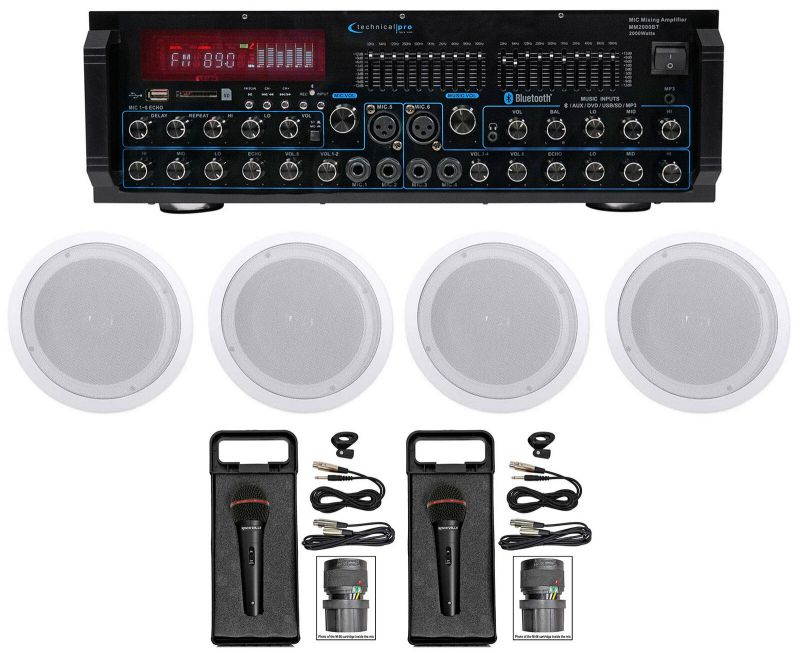 Technical Pro MM2000BT Bluetooth Karaoke Mixer System+(4) 8" Ceiling Speakers