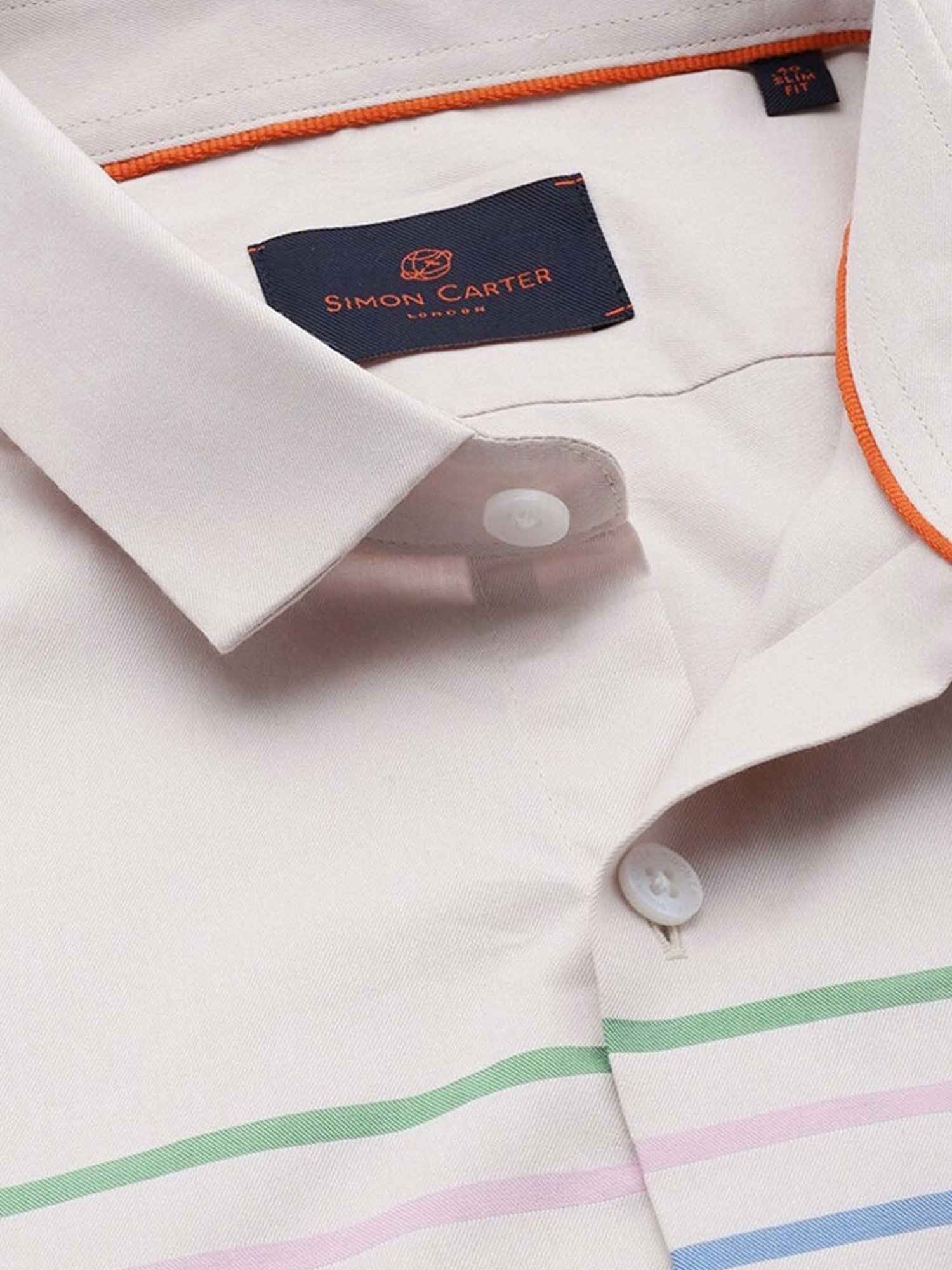 Simon Carter London Beige Stripes Slim Fit Shirt