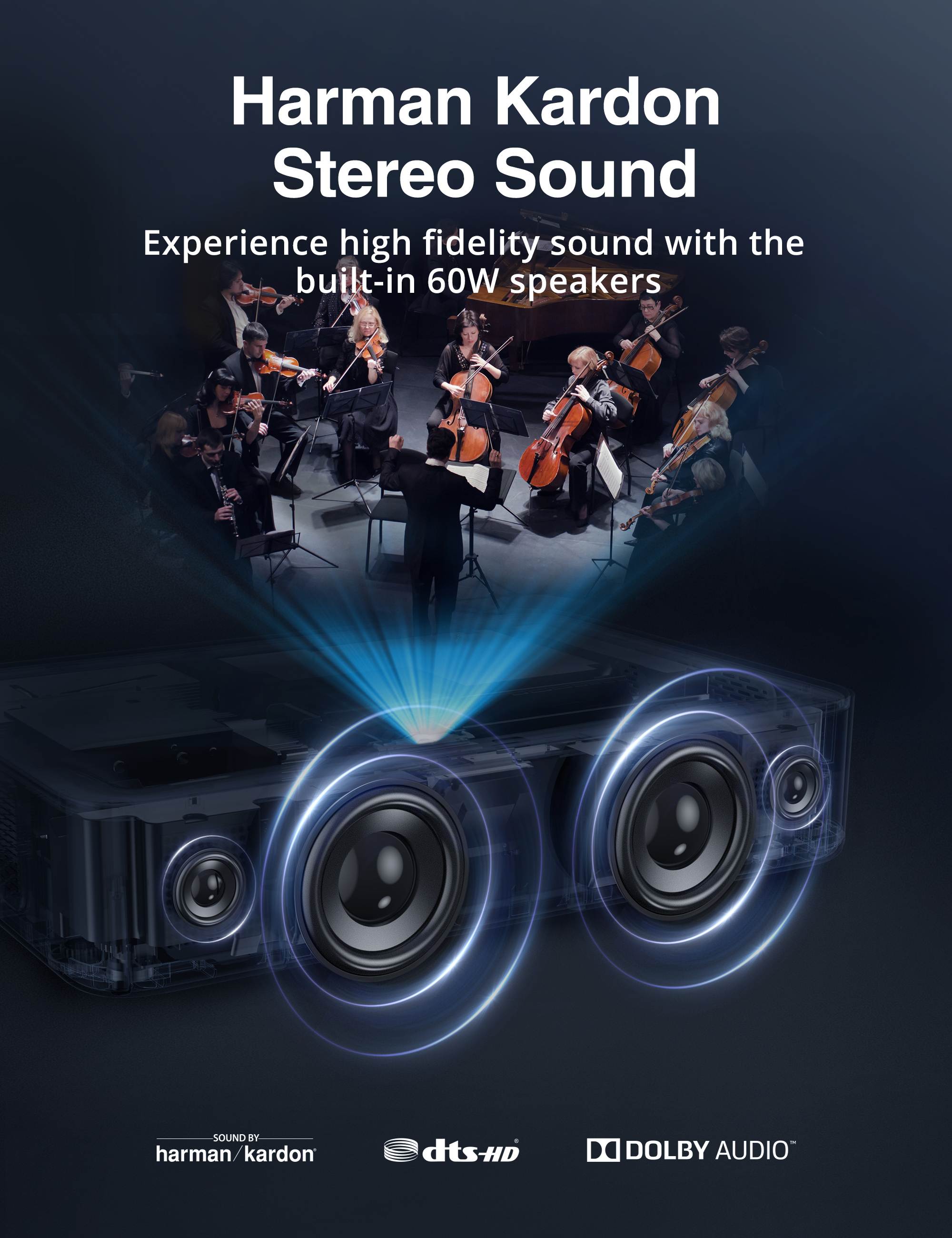 VAVA 4K UHD Laser TV HDR10 150" ALPD 3.0 Home Theater Ultra Short Throw Projector Built-in Harman Kardon Hi-Fi Speaker Smart Android System 25000H Lamp life Eye Protection